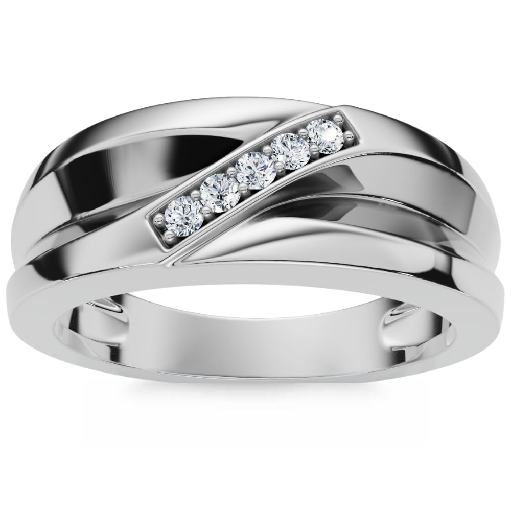 Men's High Polished White Gold Diamond Anniversary Ring - Elegant Wedding Band for Him, Perfect for Proposals, Engagements & Anniversaries