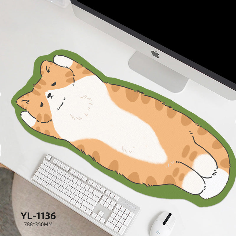 Cute Cat Mouse Pad - Irregular Leather Office Desk Pad, Waterproof & Customizable Computer Keyboard Mat for Home & Office Workspace