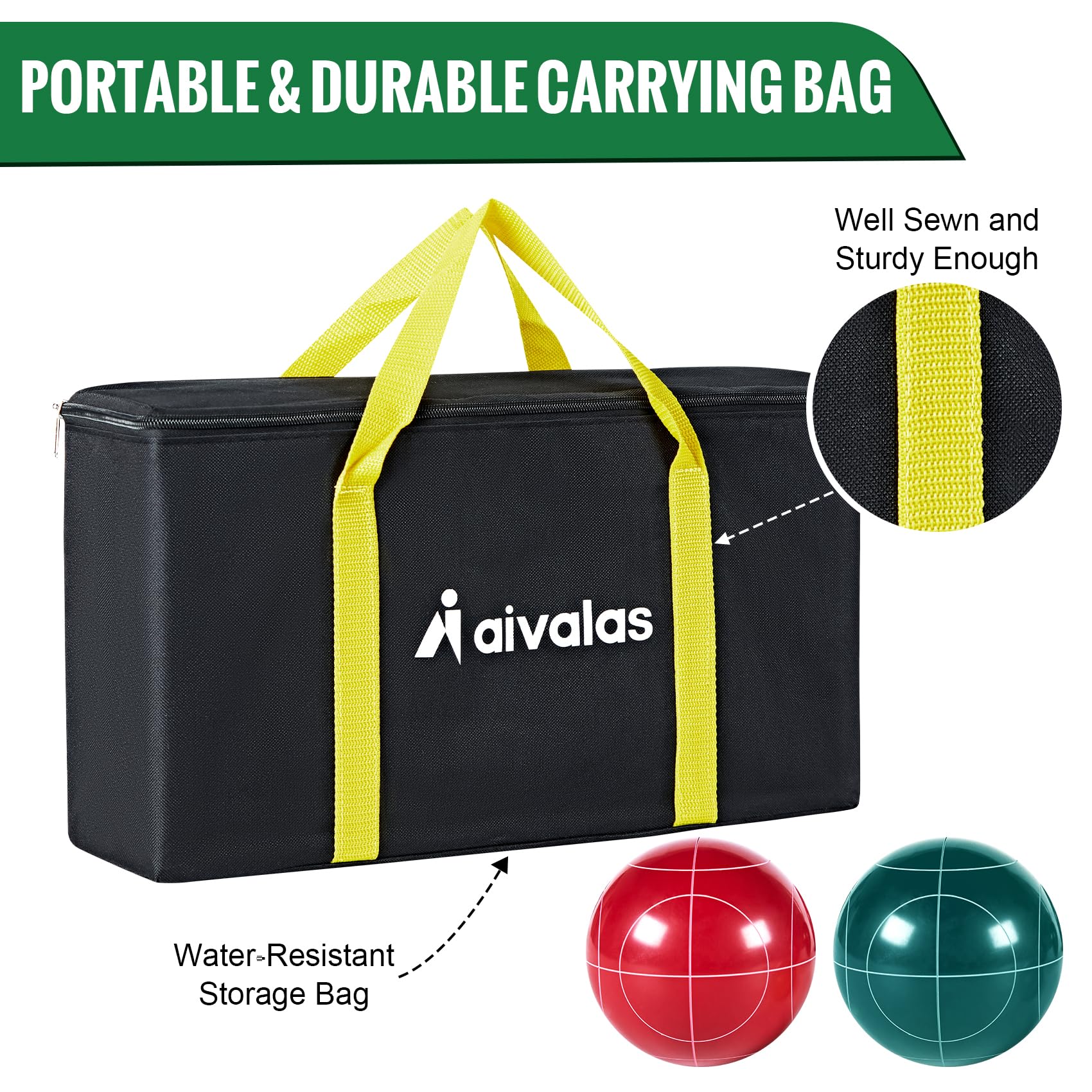 Premium Bocce Ball Set - 90mm & 100mm Resin Balls with Pallino, Measuring Tape & Carrying Case - Outdoor Lawn, Backyard, Beach Game for 2-8 Players - Perfect for Picnics, Parties & Family Gatherings