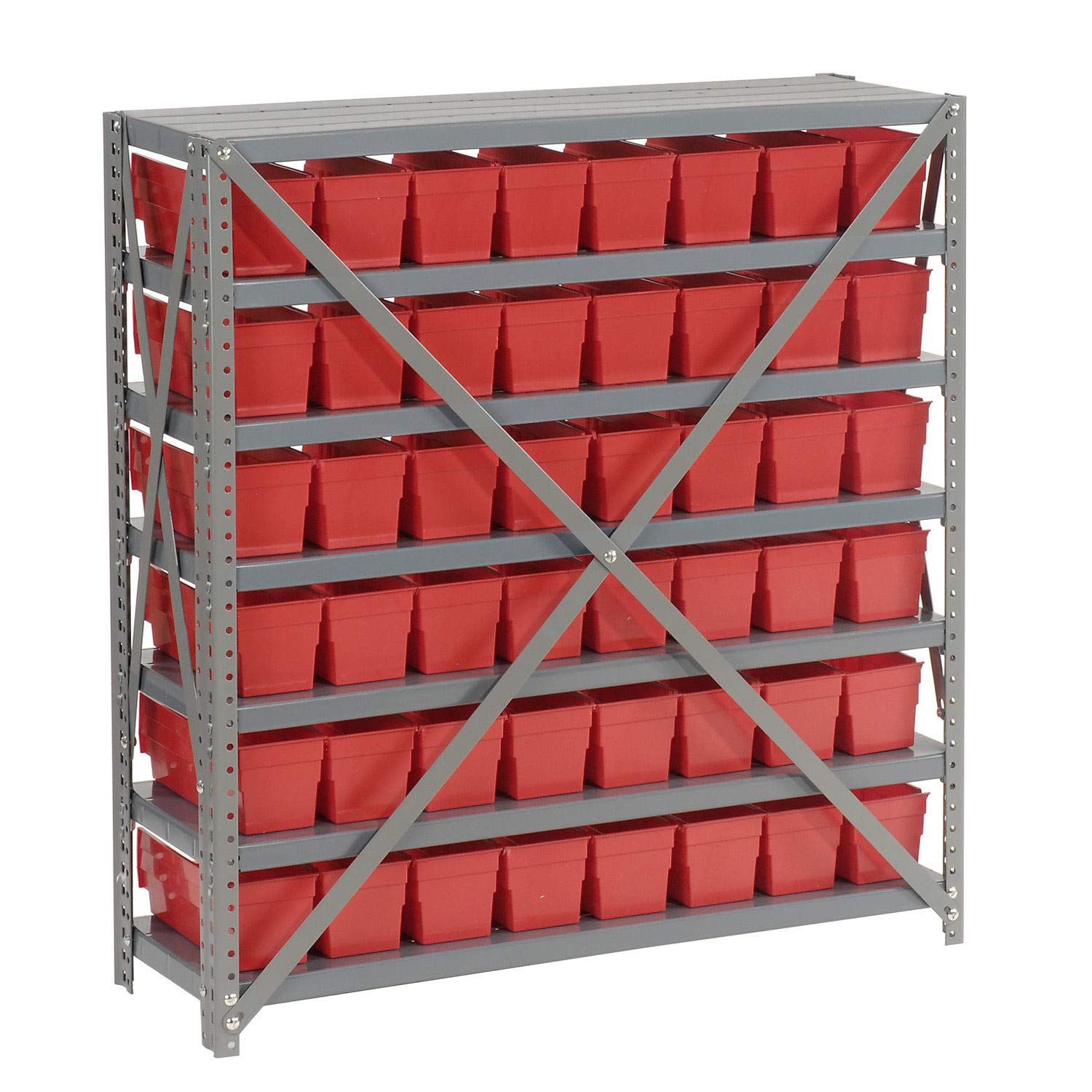Heavy Duty 7-Tier Steel Shelving Unit with 48 Plastic Bins - 36