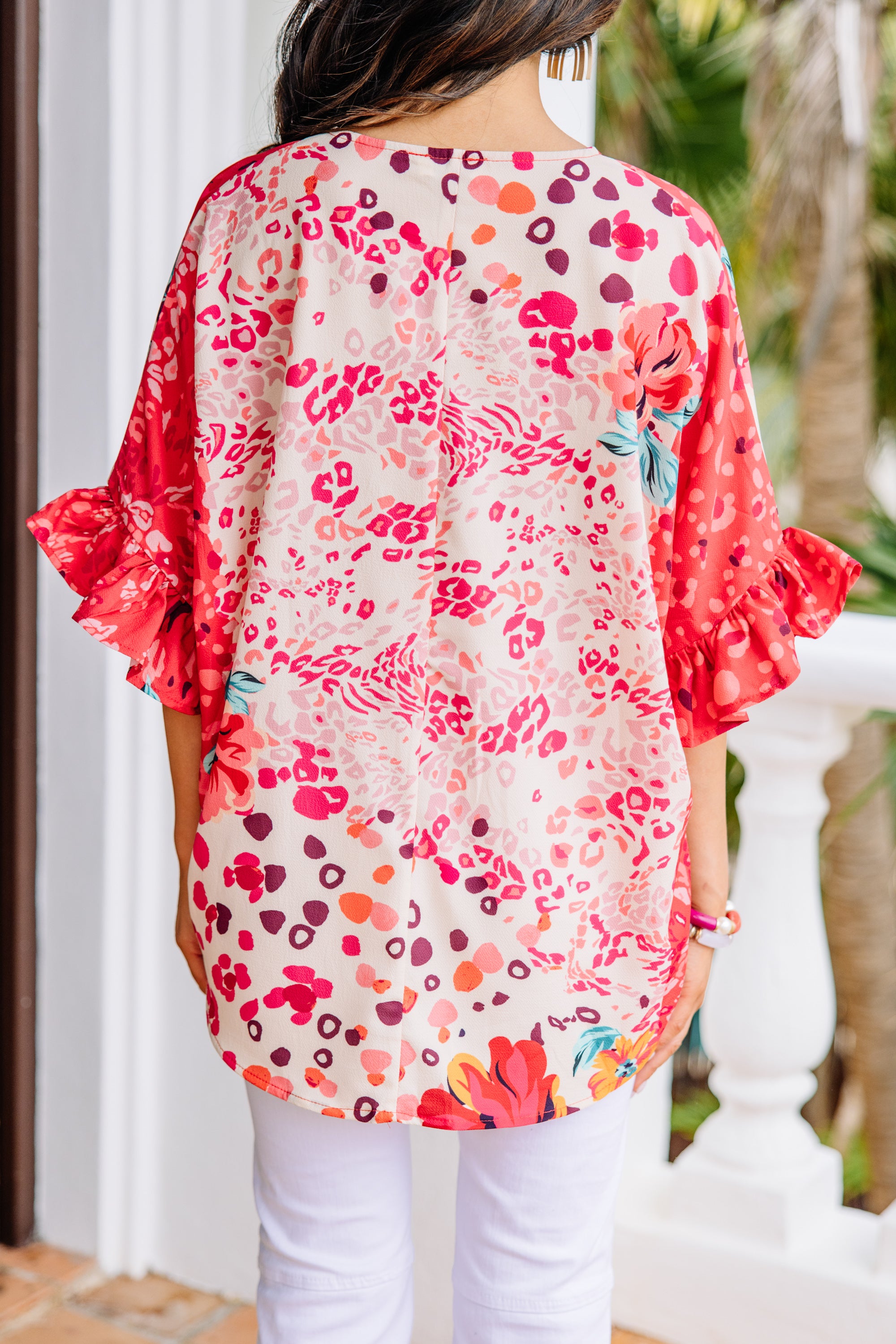 Be So Bold Coral Red Mixed Print Top - Stylish Floral Blouse for Women | Perfect for Casual Outings, Parties & Summer Fashion