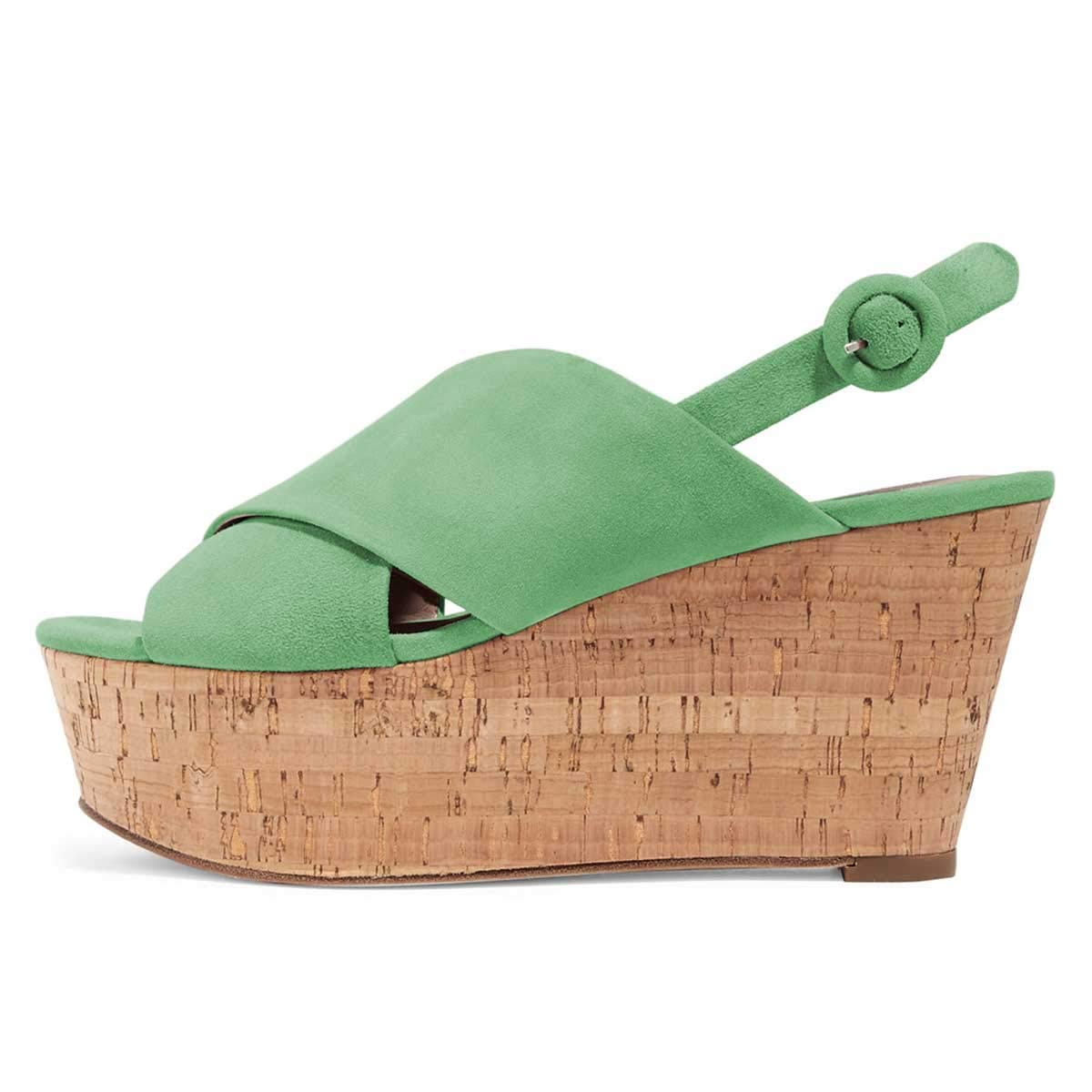 Women's Peep Toe Platform Wedge Cork High Heel Slingback Sandals - Suede Summer Vacation Pumps (US Size 4-15) | Perfect for Beach Weddings, Date Nights & Summer Outfits