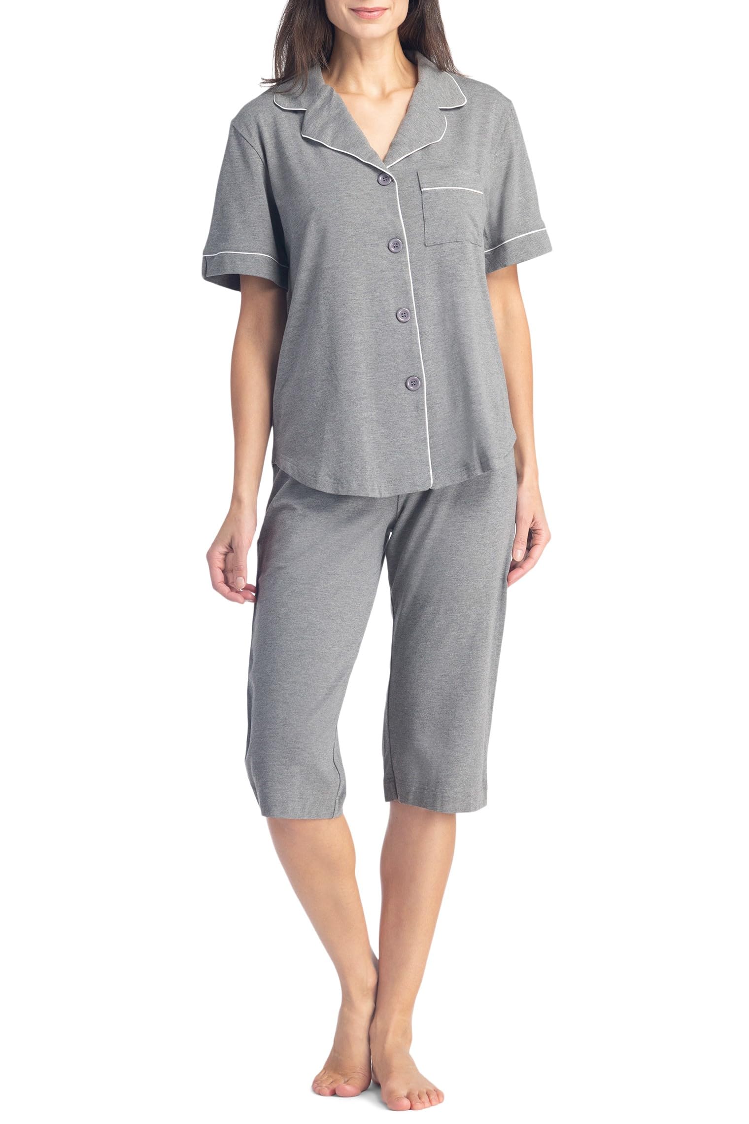 Fishers Finery Women's Button Down Capri Pajama Set - Soft Sleepwear with Gift Box for Comfortable Nights & Relaxing at Home