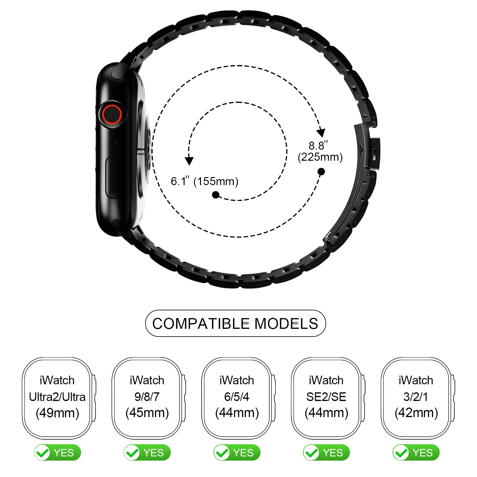 Premium Stainless Steel Apple Watch Band - Compatible with Series 9/8/7/6/5/4/3, SE/SE2, Ultra/Ultra 2 (38mm-49mm) - Durable Metal Strap for Men & Women - Perfect for Workouts, Office Wear & Everyday Use