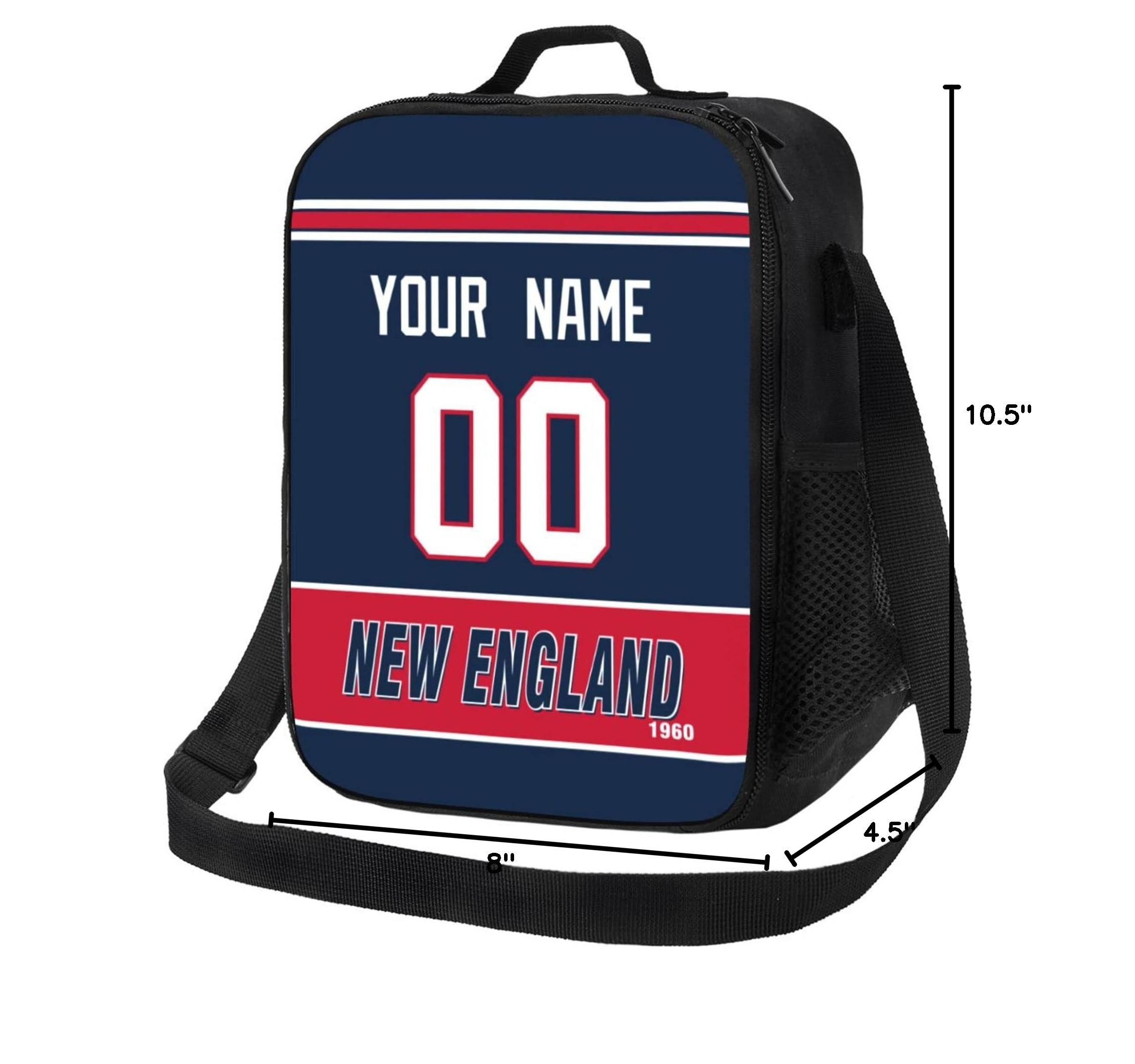 ANTKING Personalized New England Lunch Box & Cooler Bag - Custom Name & Number - Ideal for School, Work, Picnics & Outdoor Activities
