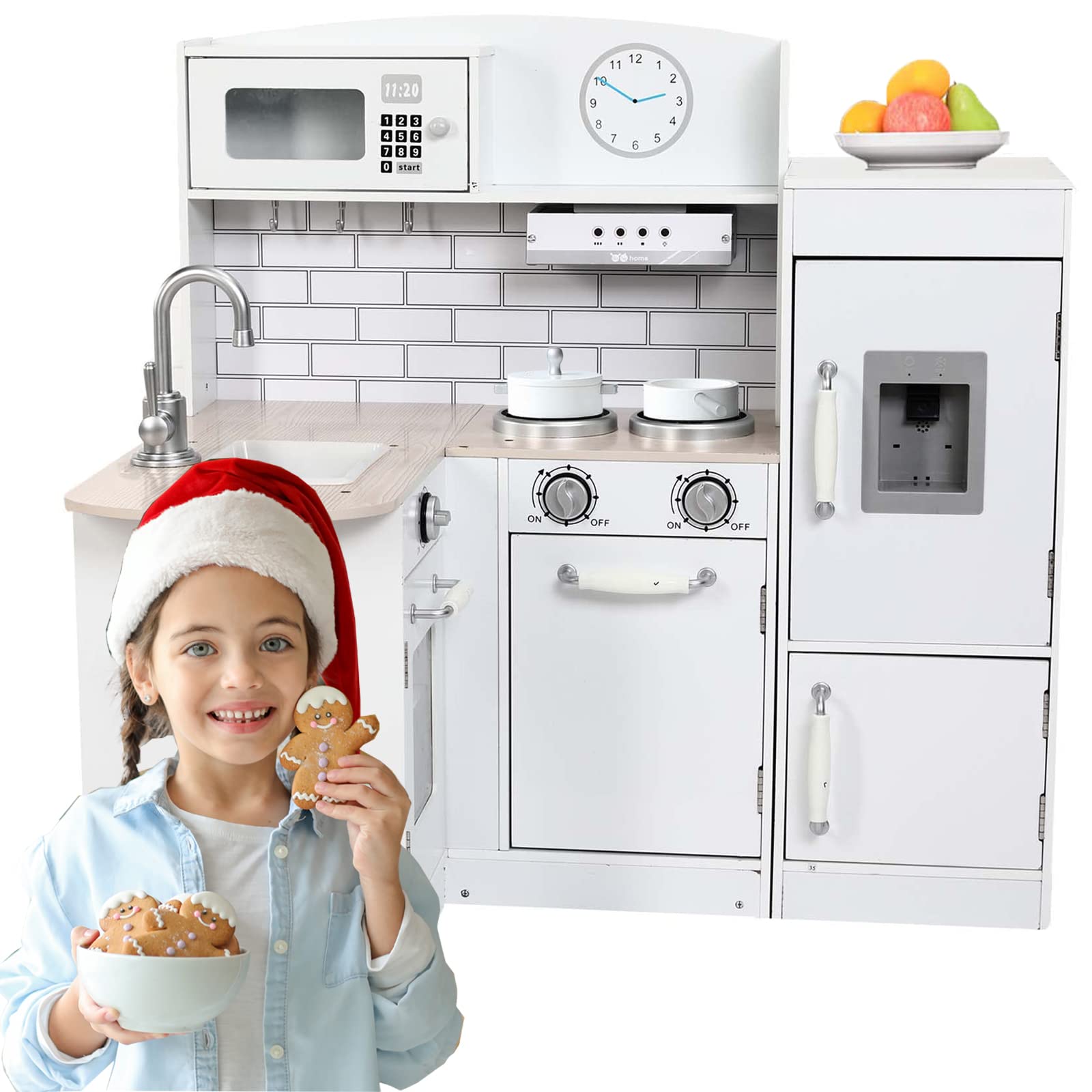 Wooden Pretend Play Kitchen Set for Toddlers & Kids - White Corner Play Kitchen Toy for Girls & Boys - Fun Cooking Role Play for Early Learning & Imagination Development - Perfect for Home, Preschool & Daycare Playrooms