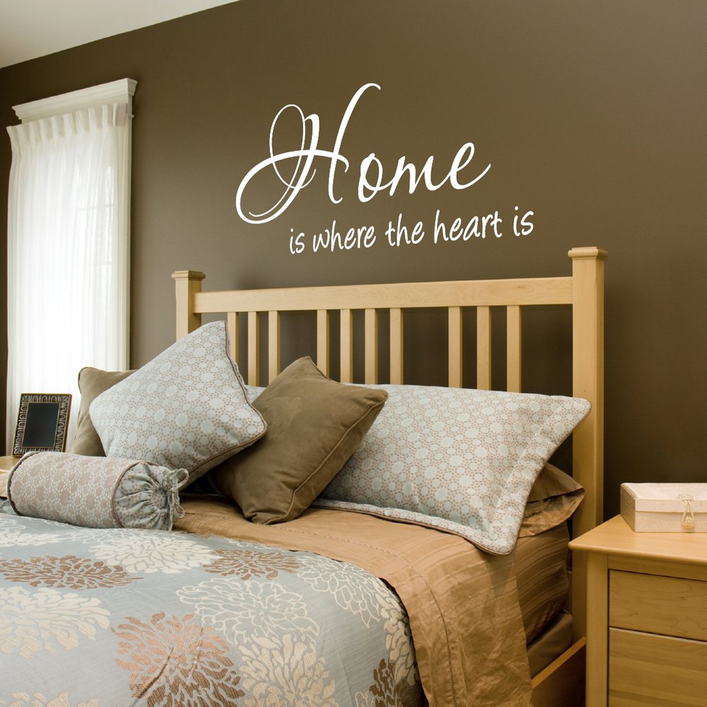 Home is Where The Heart is Quote Vinyl Wall Decal Sticker - Removable Home Decor Art in Dark Gray (35in x 14in) - Perfect for Living Room, Bedroom & Nursery Wall Decor