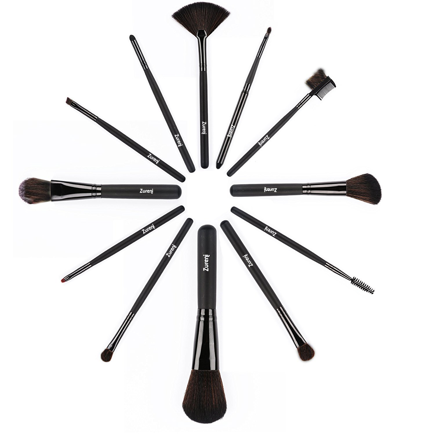 Zureni 12-Piece Professional Makeup Brush Set for Face & Eye - Soft Synthetic Hair Cosmetic Brushes with Black Travel Pouch | Perfect for Makeup Artists, Beginners & On-The-Go Beauty Routines