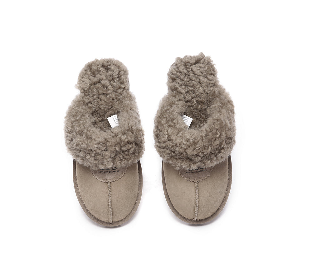 Australian Shepherd® UGG Slippers for Women & Men - Double Faced Sheepskin Wool Waffle Curly Indoor House Shoes - Cozy Winter Home & Office Comfort Slippers