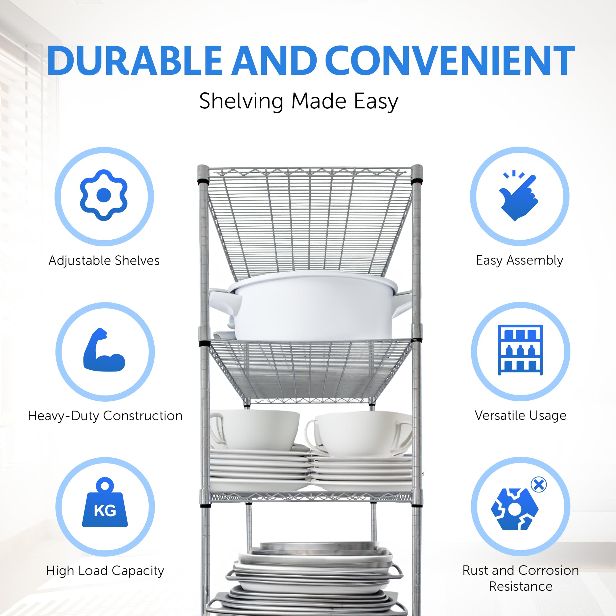 Heavy Duty 5-Tier Metal Shelving Unit with Wheels - 36