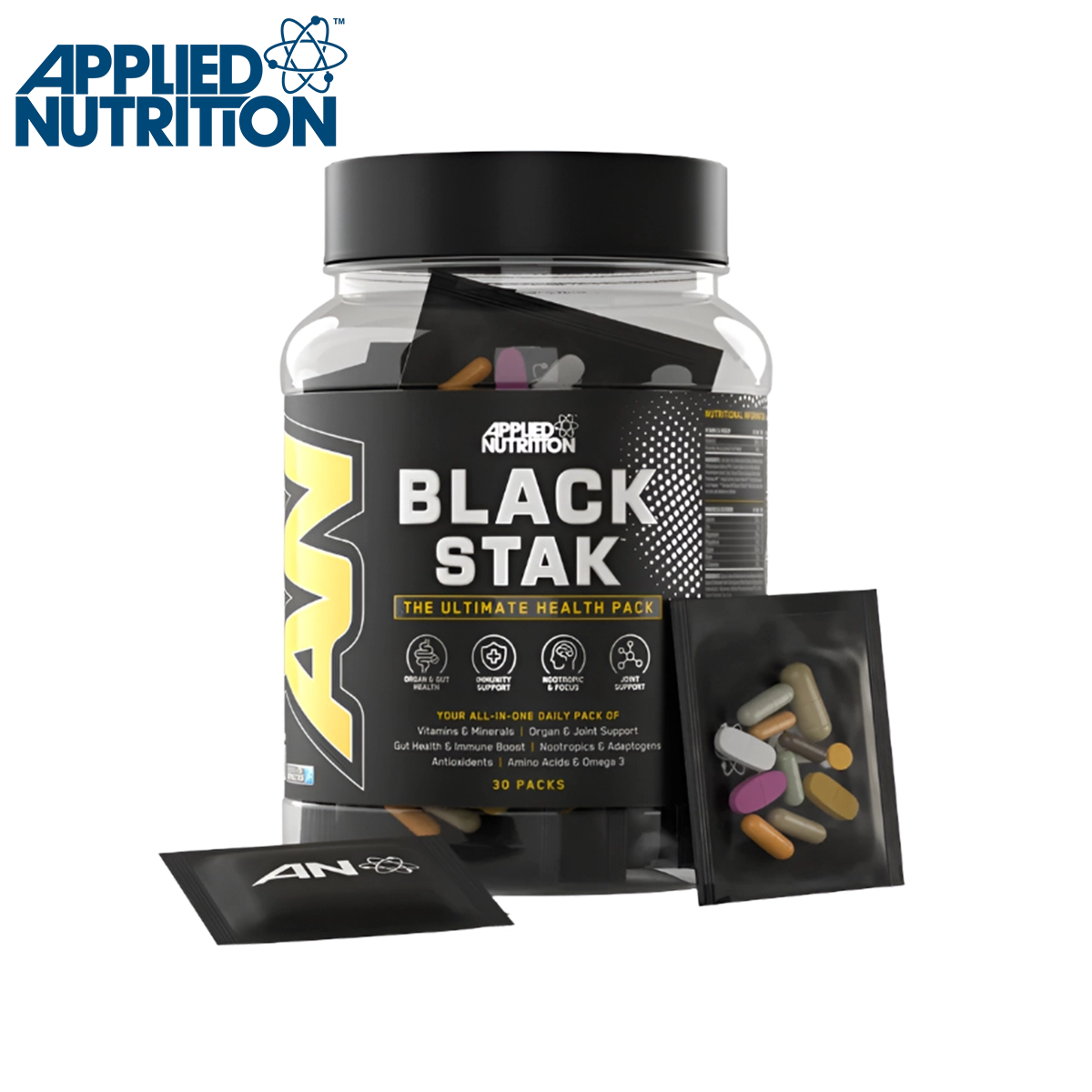 Applied Nutrition Black Stak Ultimate Health Pack - 30 Sachets for Men's Performance & Recovery | Pre-Workout, Muscle Growth & Energy Boost