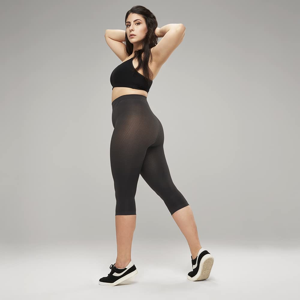 Solidea Silver Wave Anti-Cellulite Compression Capri Leggings for Women - XL (0354A5 Fumo) | Firming Tights for Thighs & Buttocks | Perfect for Workout, Yoga & Everyday Wear