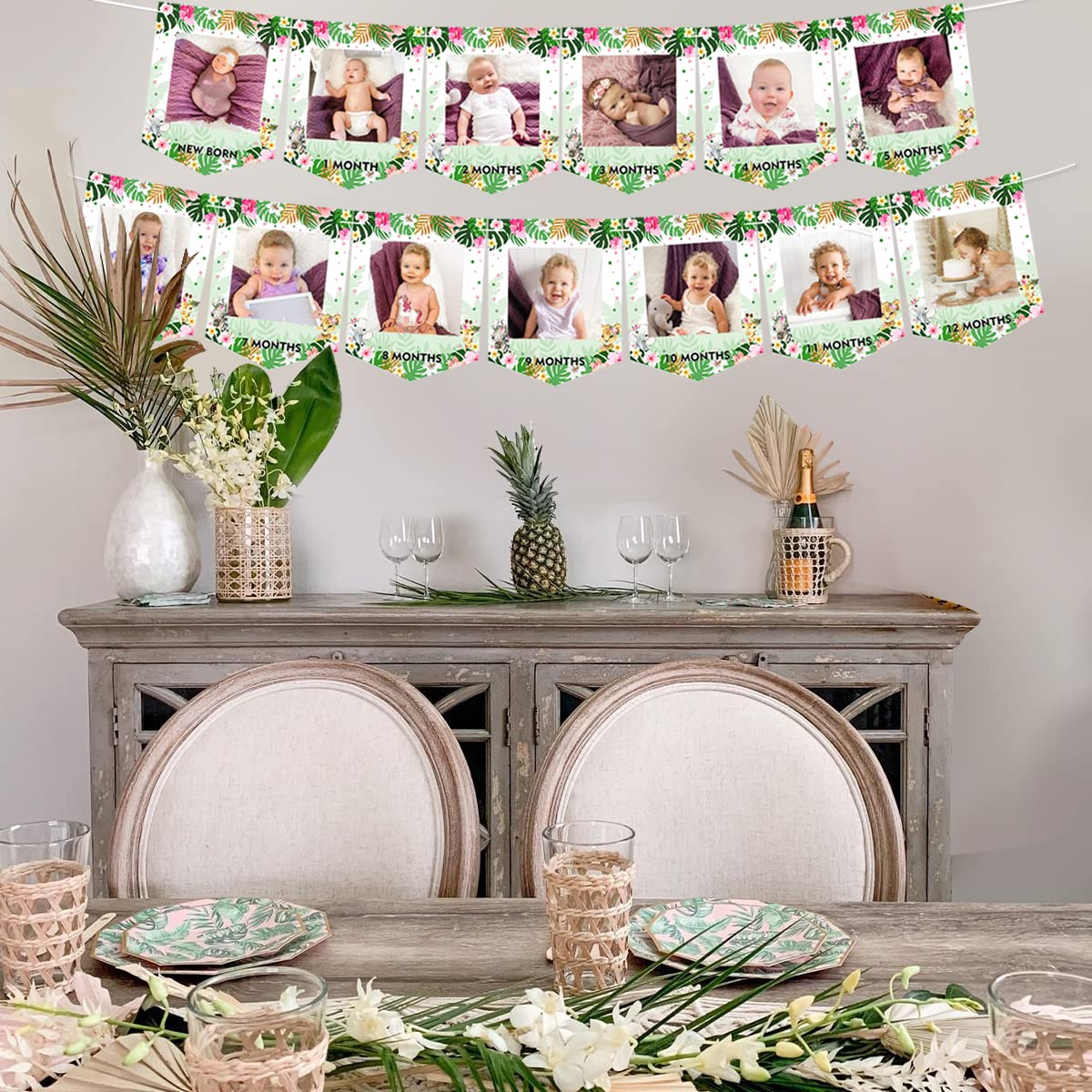 Wild Safari Photo Banner for Baby Girl's 1st Birthday | Jungle Themed Monthly Milestone Banner | Newborn to 12 Months Growth Chart Decor | Perfect for First Birthday Parties & Nursery Wall Decor