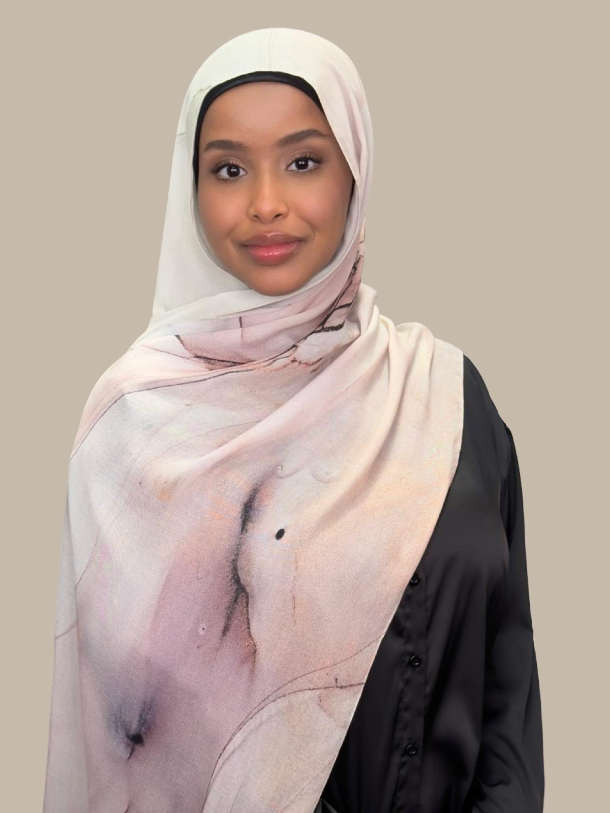 Tokyo Blossom Print Modal Hijab - Soft & Breathable Muslim Headscarf for Women - Perfect for Daily Wear, Prayer, and Special Occasions