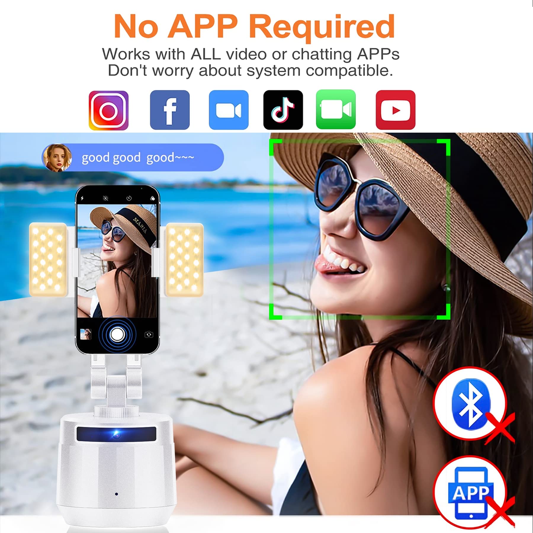 Auto Face Tracking Tripod Stand with 360° Rotation - No App Needed, Rechargeable Remote Control Phone Holder for iPhone & Android - Perfect for TikTok, YouTube Videos, Vlogging & Live Streaming (White)