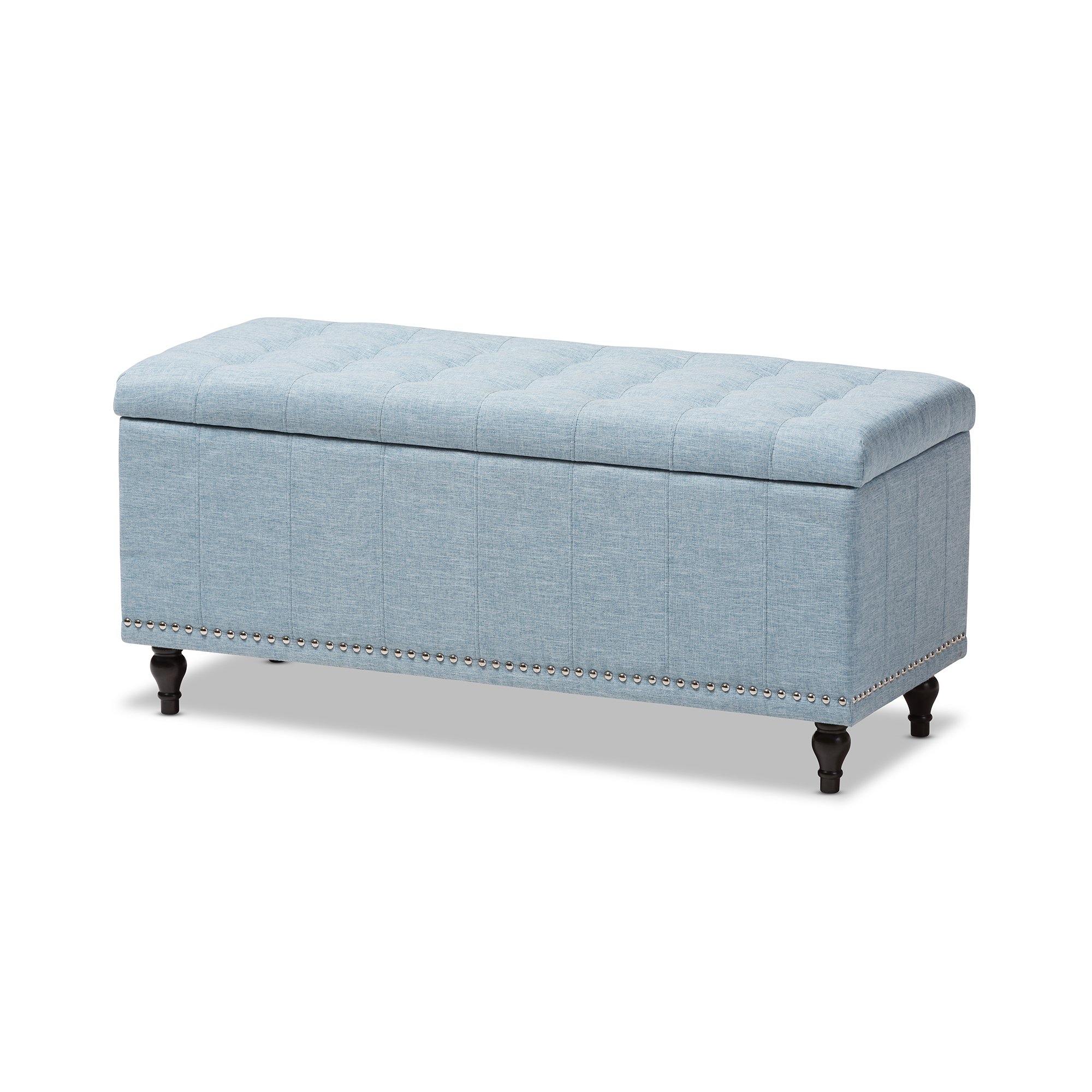 Baxton Studio Sherell Modern Classic Fabric Upholstered Button-Tufted Storage Ottoman Bench in Light Blue - Perfect for Living Room, Bedroom & Entryway Storage