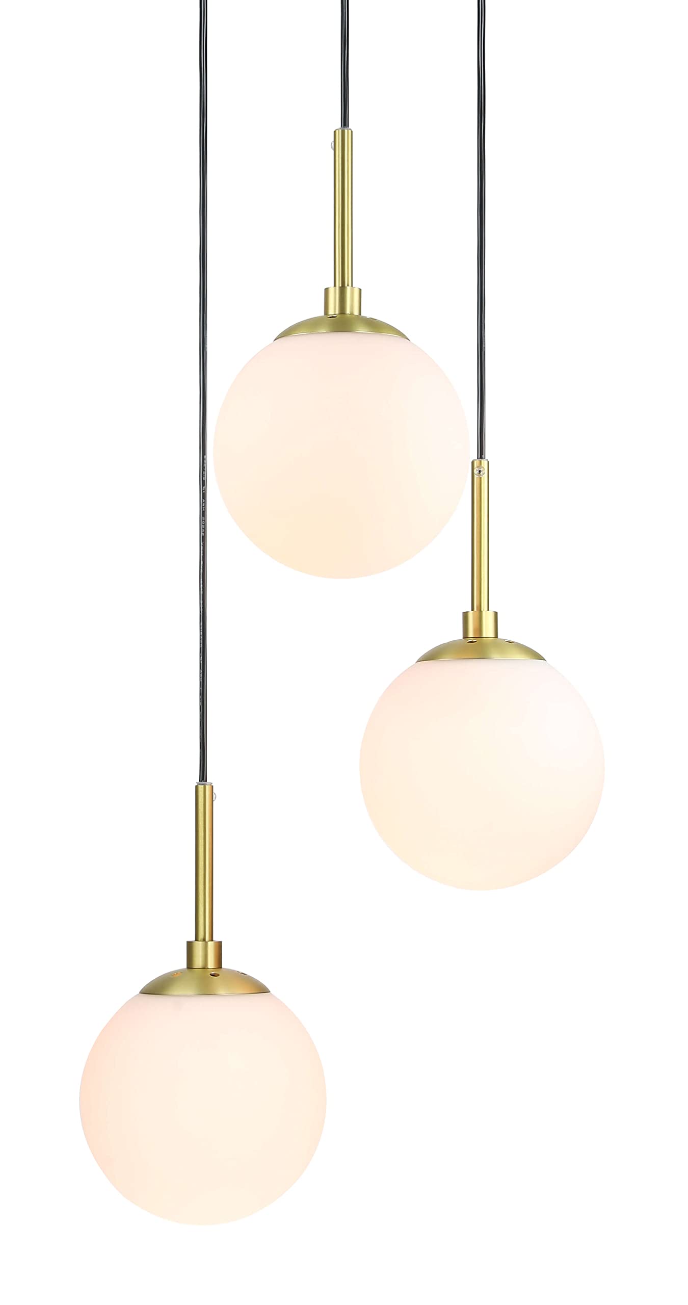XiNBEi Lighting 3-Light Globe Cluster Pendant Light - Modern Adjustable Black Brass Chandelier for Kitchen Island, Stairwell & Staircase Lighting | Dining Room, Foyer & Bedroom Decoration