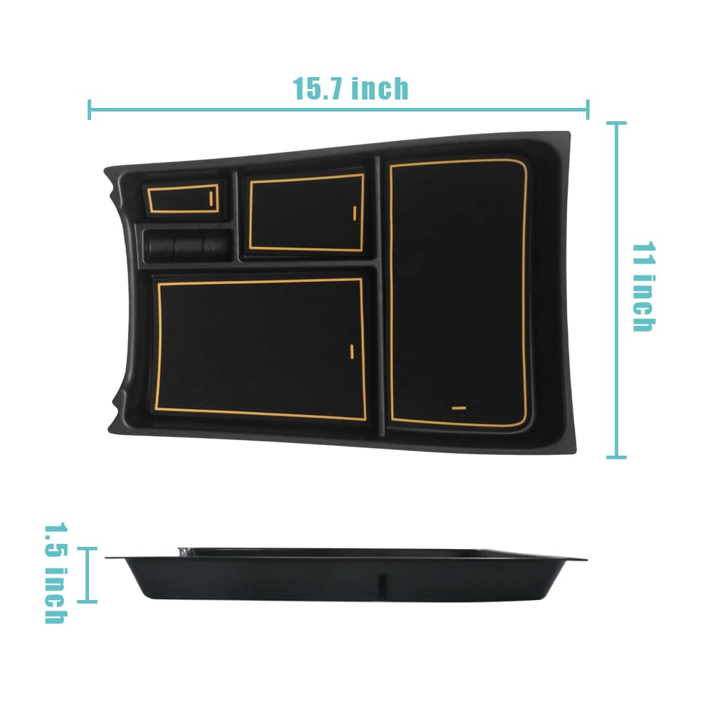 BestEvMod Rivian R1T & R1S Lower Center Console Organizer Tray - ABS Material with PVC Trim - Compatible with Rivian R1T/R1S 2022-2024 Models (Yellow) - Perfect for Organizing Small Items, Chargers & Accessories in Your Electric Vehicle