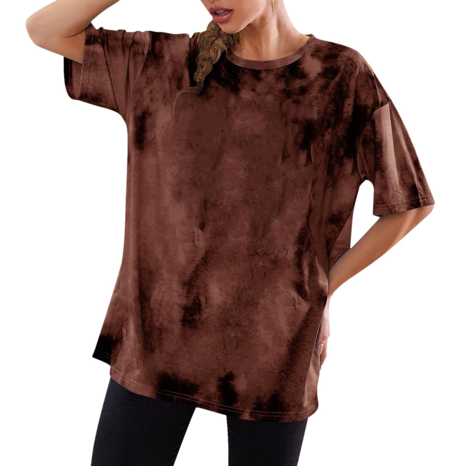 Women's Tie-Dye Oversized T-Shirt - Casual Loose Fit Round Neck Short Sleeve Off-Shoulder Top for Summer, Beach, Music Festivals & Streetwear Fashion