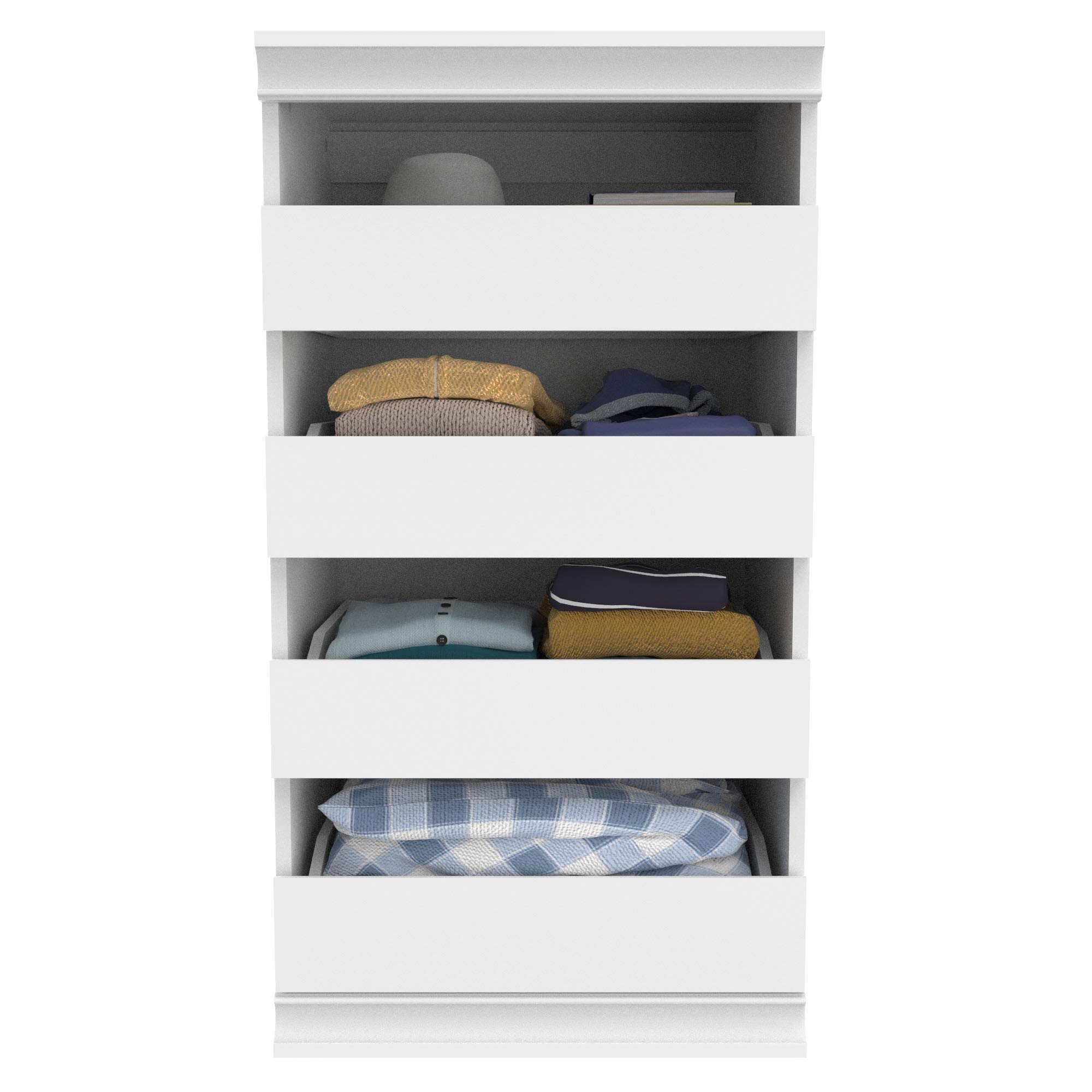 ClosetMaid 4-Drawer Modular Storage Unit - Wooden Closet Organizer with Stackable Design, Full Backer & Decorative Trim - White | Perfect for Bedroom, Closet & Home Organization