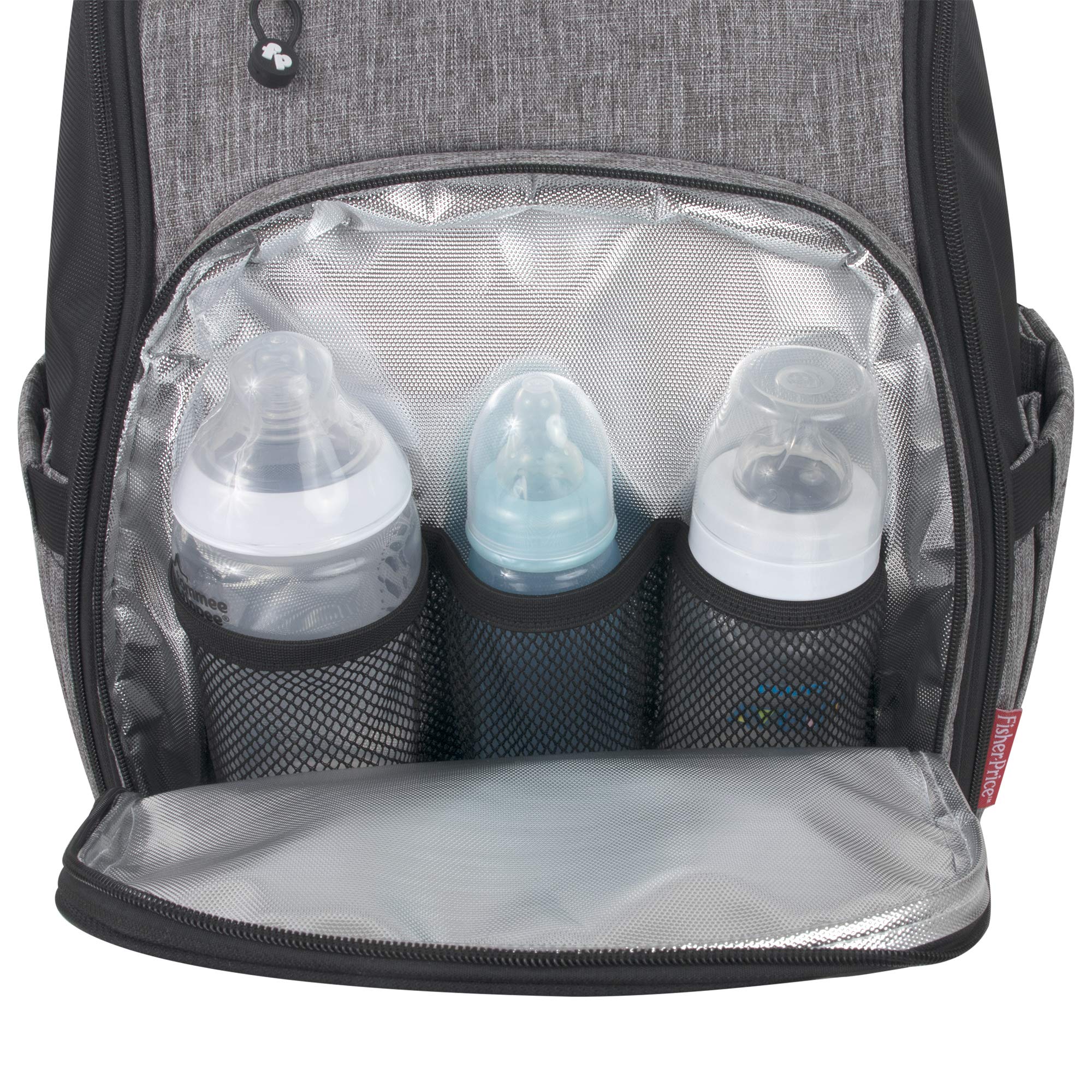 Fisher Price Diaper Bag Backpack with Changing Pad & Stroller Straps - Large Gray Baby Bag for Parents | Perfect for Travel, Daycare & On-the-Go Diaper Changes