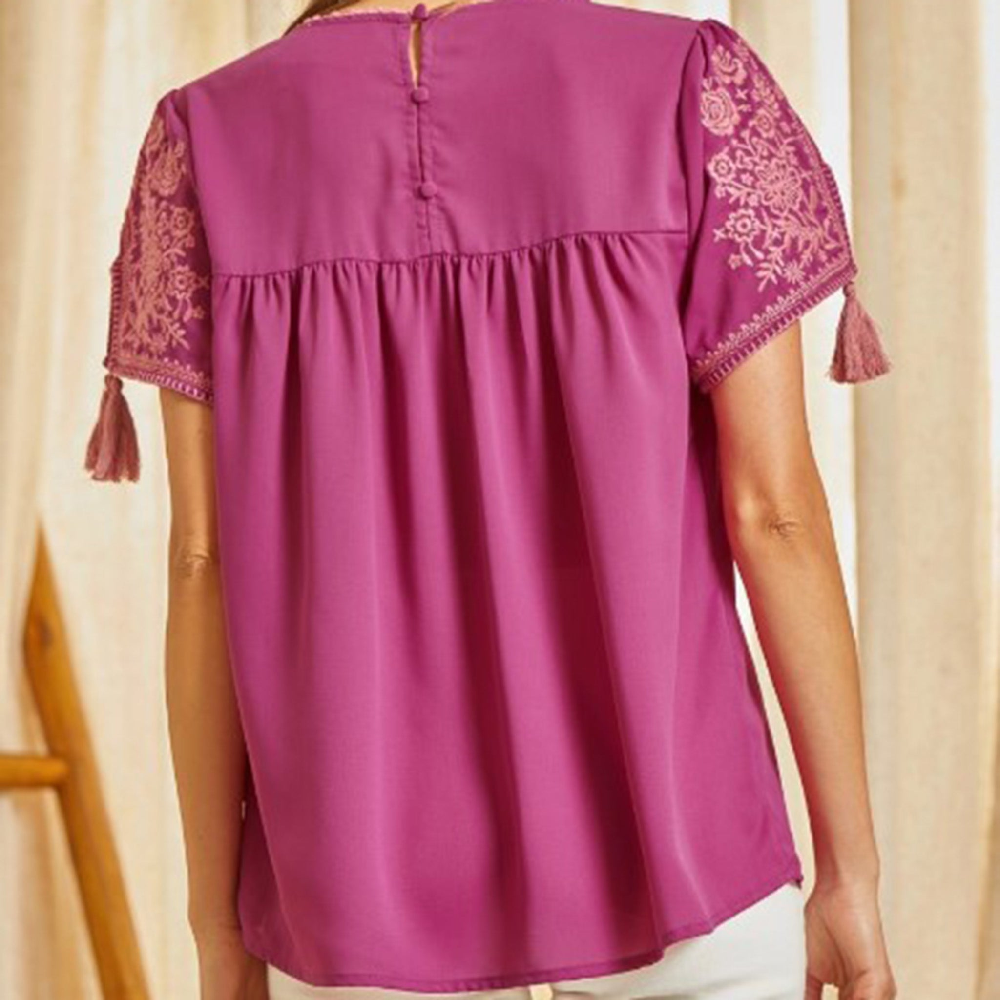 Andree Women's Magenta Embroidered Blouse - Elegant Floral Embroidered Tops for Women, Casual & Party Wear, Perfect for Office, Date Night and Special Occasions