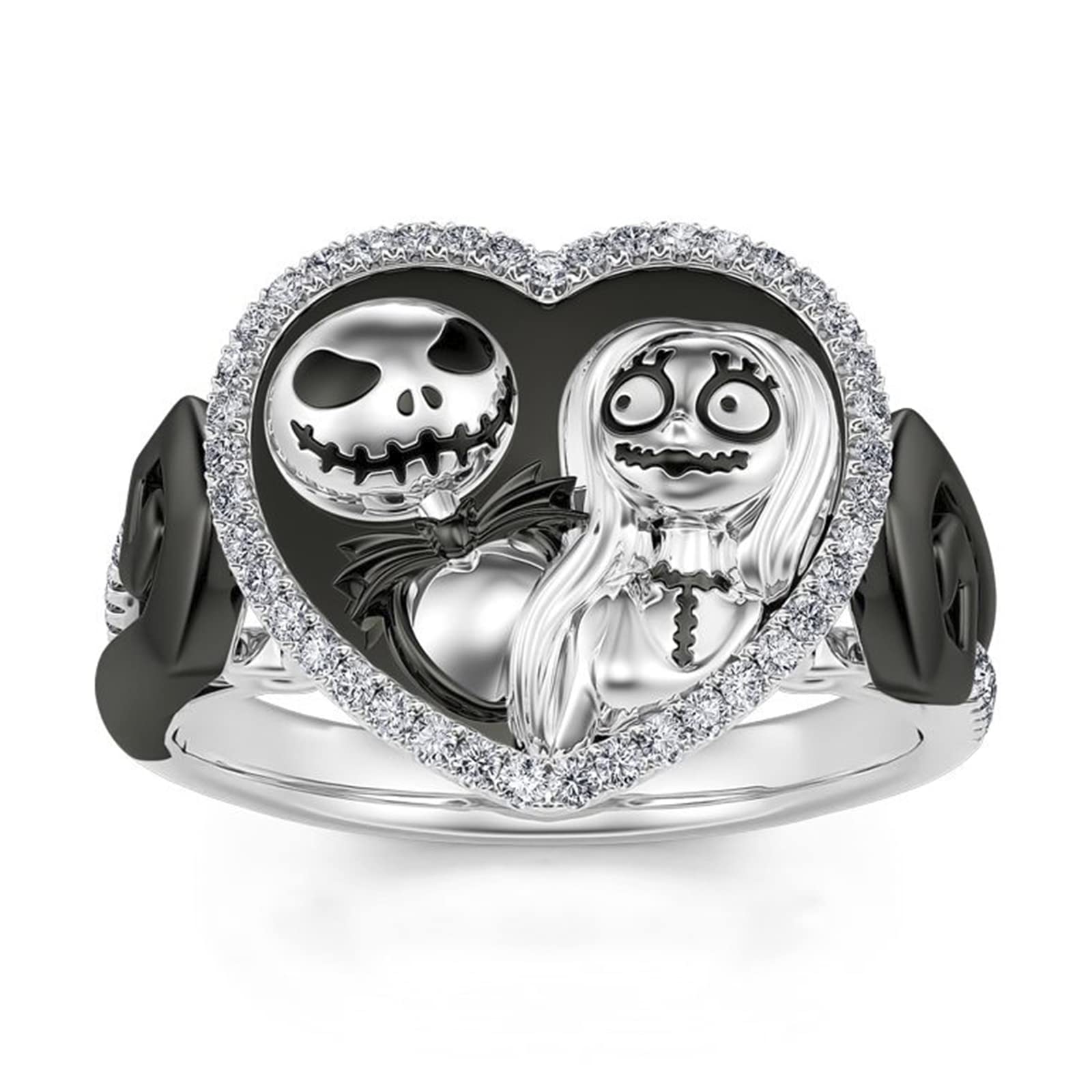 Jeulia Pumpkin King Skull Couple Ring - Sterling Silver Two Tone Halloween Jewelry for Women & Men - Perfect for Engagement, Wedding, Anniversary, Valentine's Day & Birthday Gifts - Comes with Jewelry Box - Great for Gothic Fashion, Couple Matching & Alternative Style Lovers