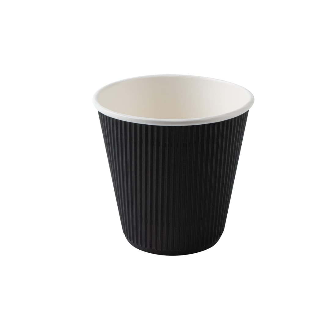 Restaurantware 8oz Insulated Coffee Cups with Lids - 400 Pack Leakproof Ripple Wall Hot Drink Cups | Disposable Black Paper Cups for Coffee, Tea, Hot Chocolate & Lattes | Perfect for Cafes, Offices & Catering Events