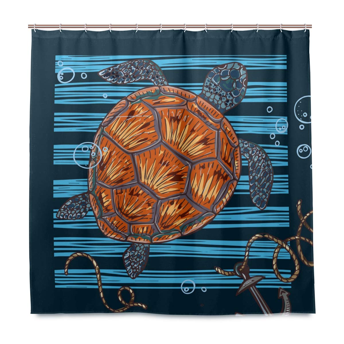 72x72 Sea Turtle Cartoon Waterproof Shower Curtain with Hooks - Bathroom Decor for Apartments & Homes | Perfect for Kids' Bathrooms, Beach-Themed Decor, and Coastal Style Interiors