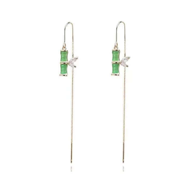 Elegant Green Bamboo Long Threader Earrings for Women | Boho Chic Dangle Earrings | Perfect for Parties, Weddings & Everyday Wear | S1941