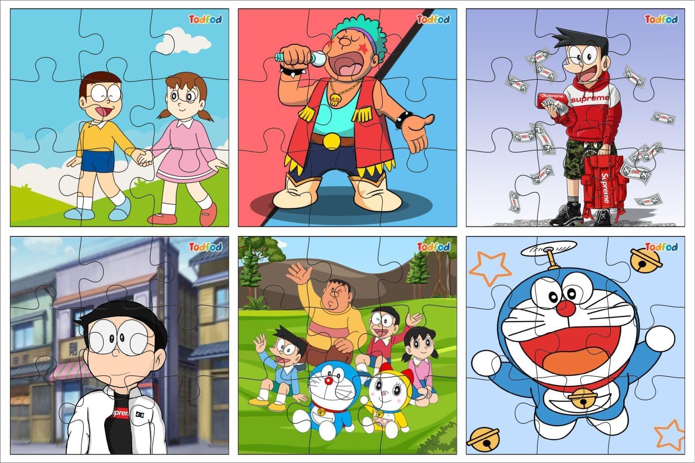 TodFod 6-in-1 Wooden Jigsaw Puzzle Set (54 Pieces) - Doraemon & Shinchan Anime Cartoon Puzzles for Kids Ages 3+, Educational Learning Toys for Preschool Children | Perfect for Birthday Gifts, Classroom Activities & Family Game Night