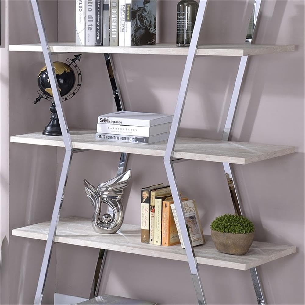 Furniture of America Ketano Chrome Metal 4-Tier Bookcase - Perfect for Home Office, Living Room & Bedroom Storage