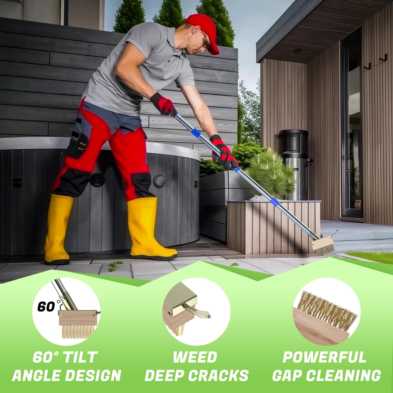 Stainless Steel Crack Weeder Tool Set - Manual Adjustable Handle for Moss & Weed Removal in Driveways, Patios, Pavers & Garden Cracks - Perfect for Lawn Care, Landscaping & Outdoor Maintenance