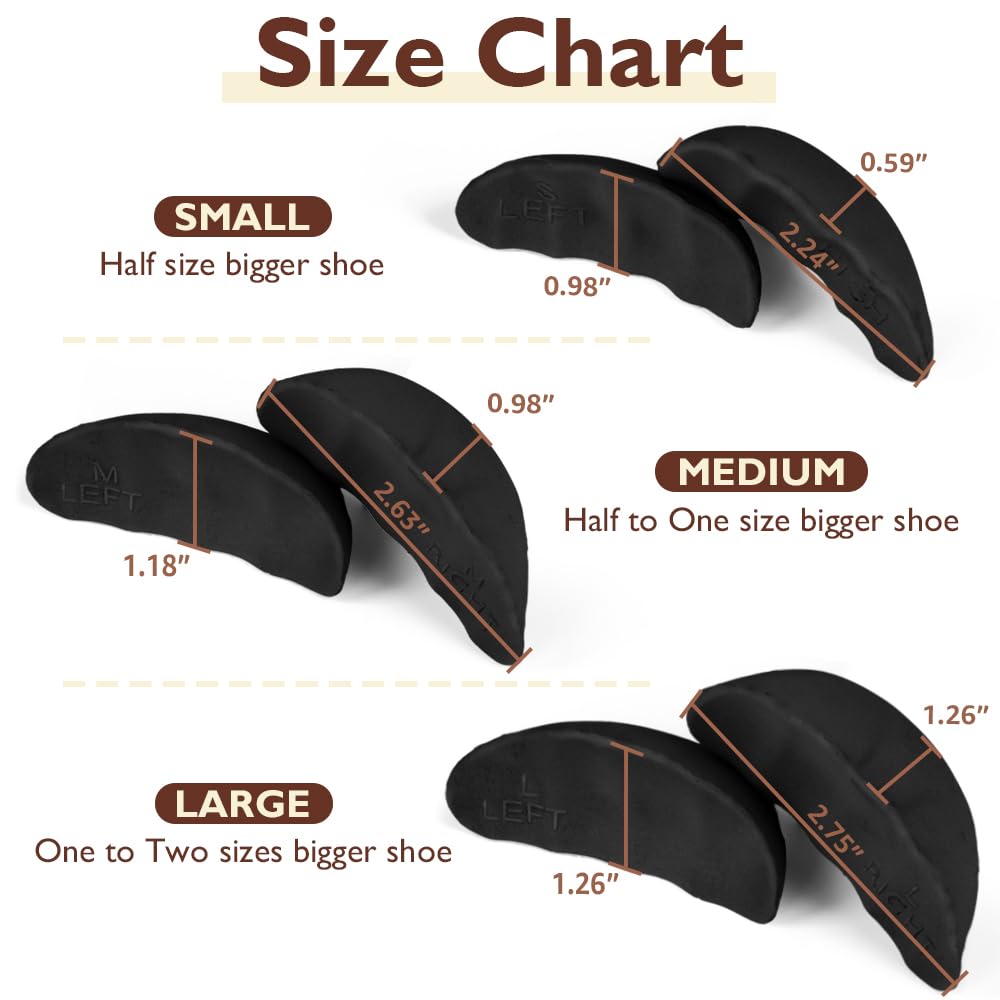 Dr.Foot Shoe Filler Inserts for Loose Shoes - Adjustable Toe Filler Cushions for Big Shoes - Size Reducers for High Heels, Boots & Casual Sports (Medium: Half to One Size Bigger, Black) - Perfect Solution for Comfortable Fit in Oversized Footwear