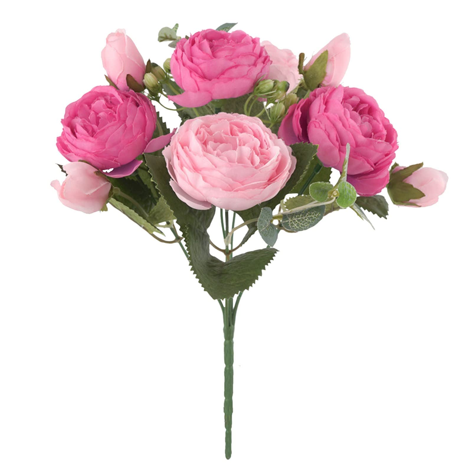 Artificial Peony Flowers - Realistic Silk Rose Wedding Bouquets, Fake Floral Arrangements for Bridal Shower, Home Decor & Pergola Decoration - Pink Hand-Tied Bouquet for Centerpieces, Aisle Decor & Party Decorations