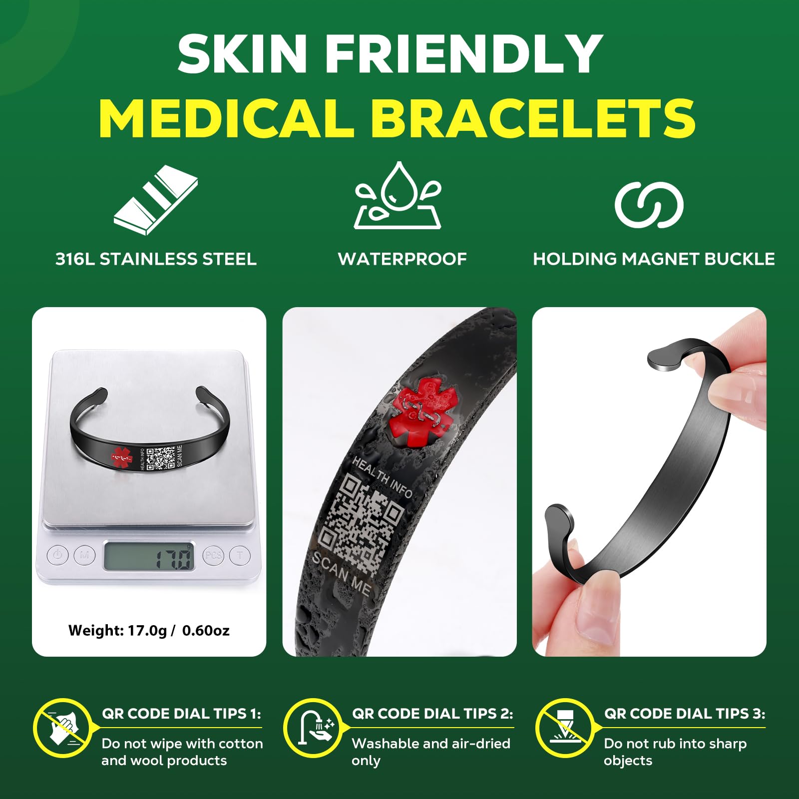 Upgraded Medical Alert Bracelet with QR Code for Women & Men - Sterling Silver Adjustable 7''-9'' - Custom Emergency ID Info for Allergies, Diabetes & More - Perfect for Daily Wear & Emergency Situations