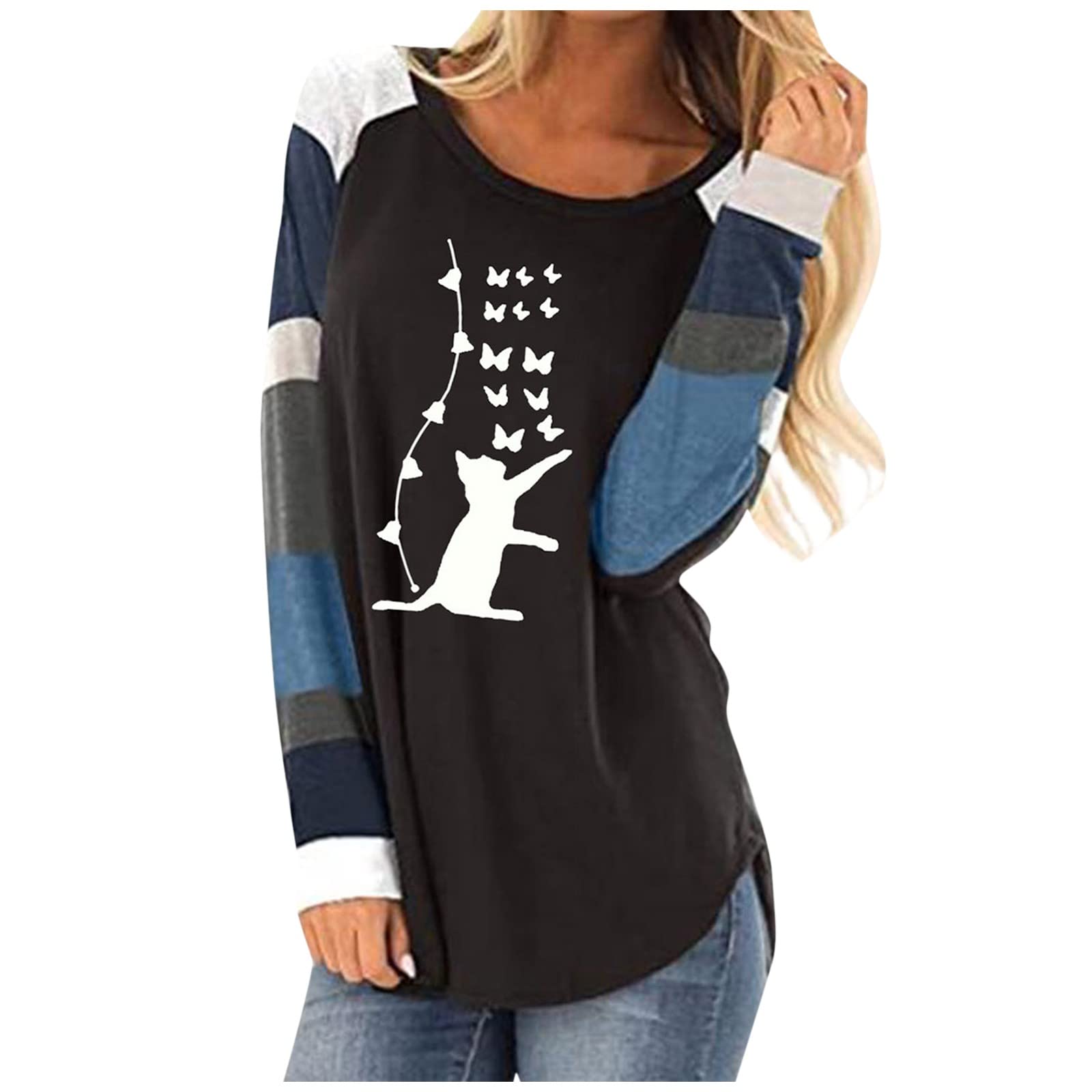 Trendy Women's Long Sleeve Crewneck Knit Tops - Casual Loose Pullover Blouse with Colorblock Design | Streetwear Fashion for Everyday Wear, Office Outfits & Weekend Style