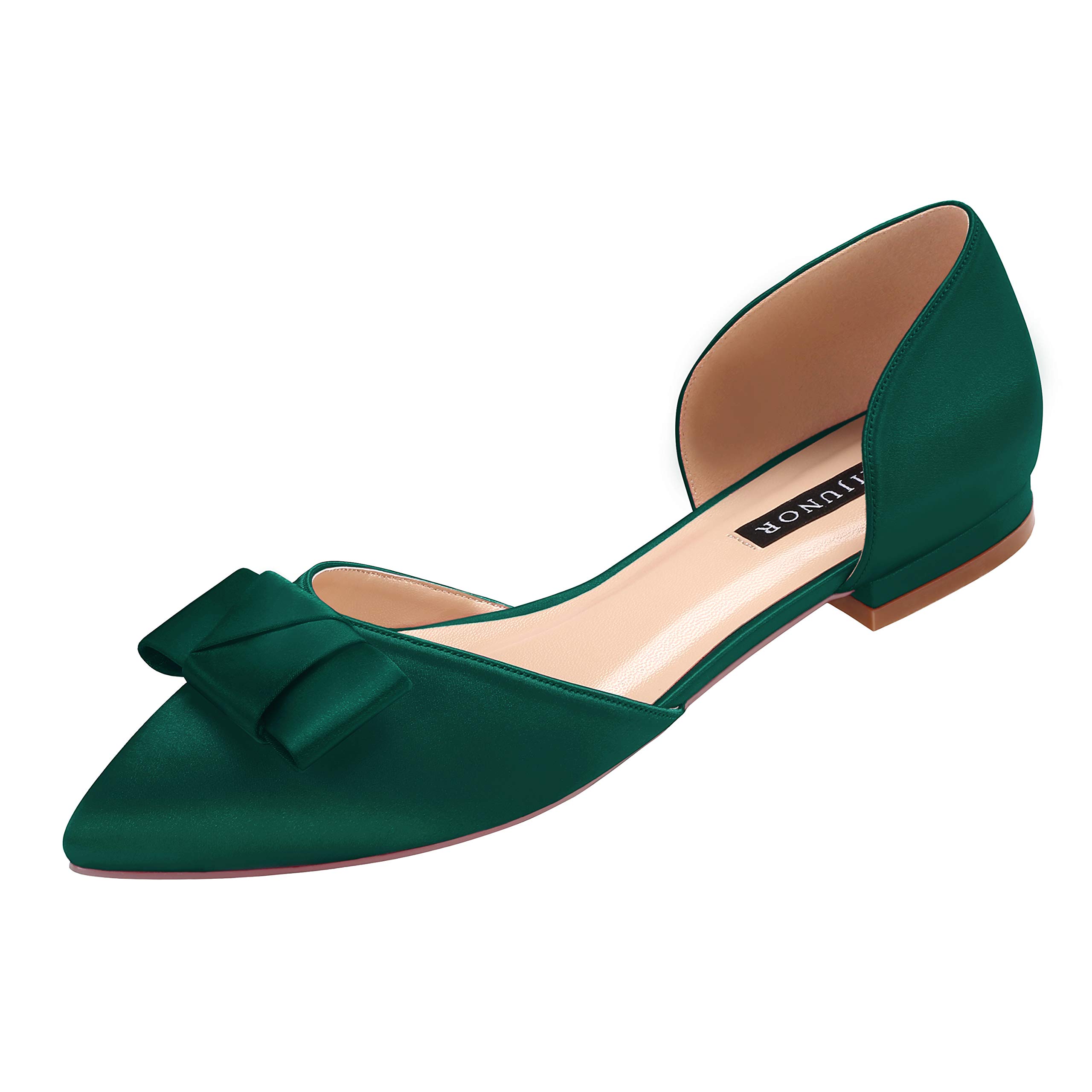ERIJUNOR Comfortable Low Heel Wedding Shoes for Bride - Elegant Bow Knot D'Orsay Pointy Toe Flats | Perfect for Bridal Showers, Weddings & Formal Events
