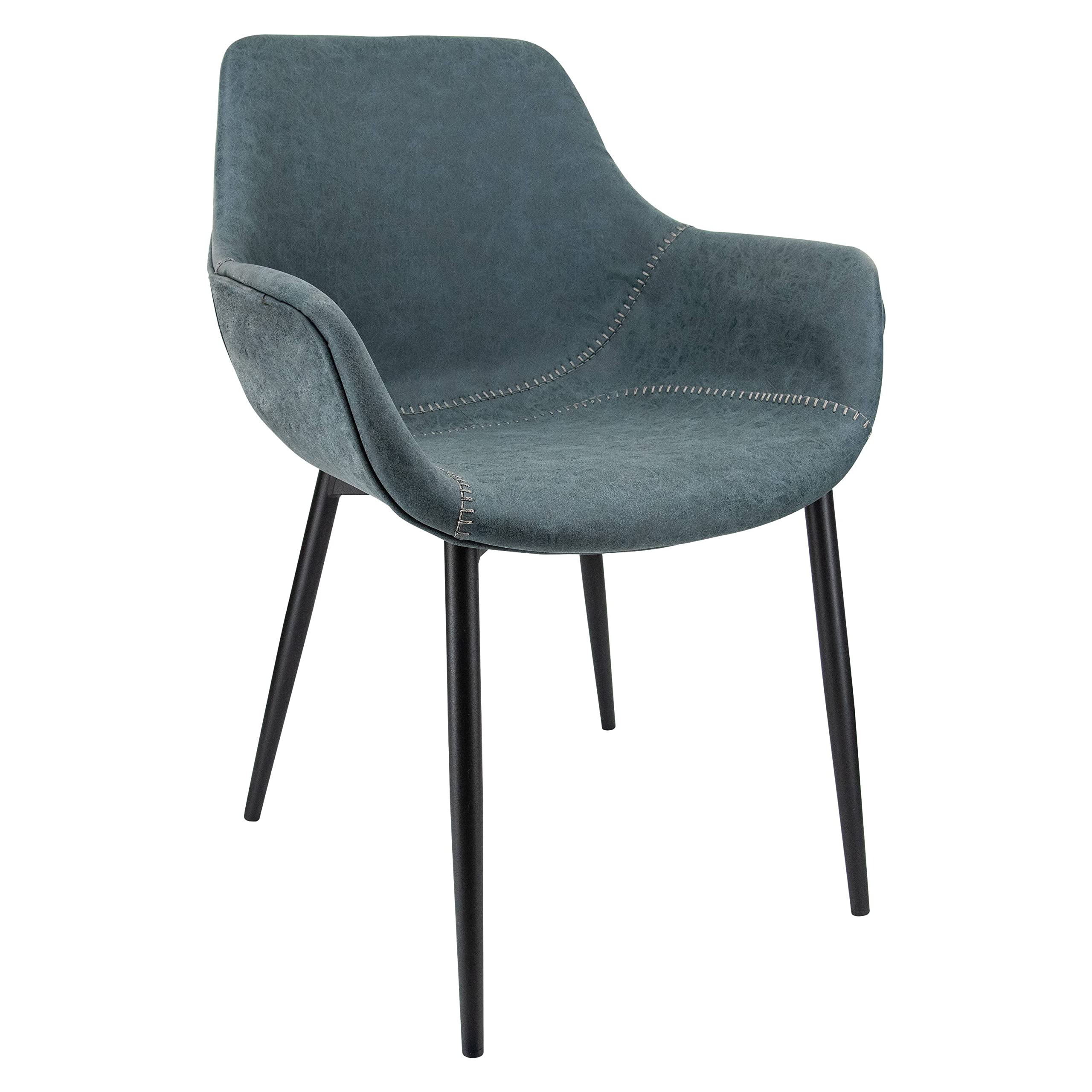 LeisureMod Markley Modern Leather Dining Armchair - Peacock Blue Kitchen Chair with Sturdy Metal Legs for Dining Room, Kitchen, or Home Office
