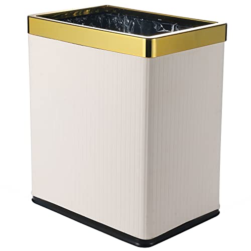 2.6 Gallon Small Metal Trash Can for Bathroom, Kitchen, Office - Slim Narrow Garbage Bin with Dog-Proof Lid - White Roman Column Design - Perfect for Small Spaces & Pet Owners