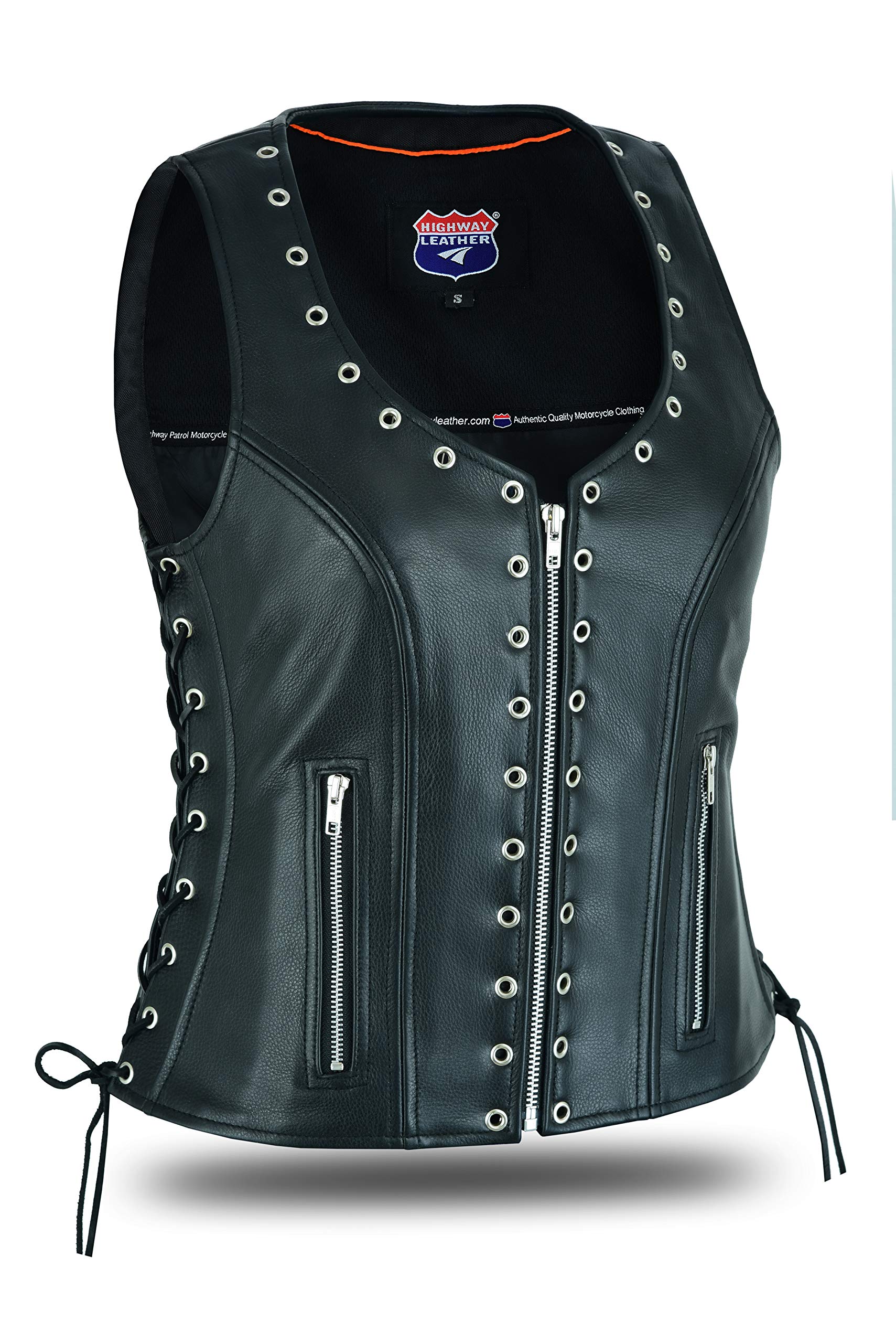 Stylish Women's Motorcycle Leather Vest with Eyelet Trim - Fashionable Biker Jacket for Ladies - Perfect for Riding, Casual Wear & Outdoor Adventures