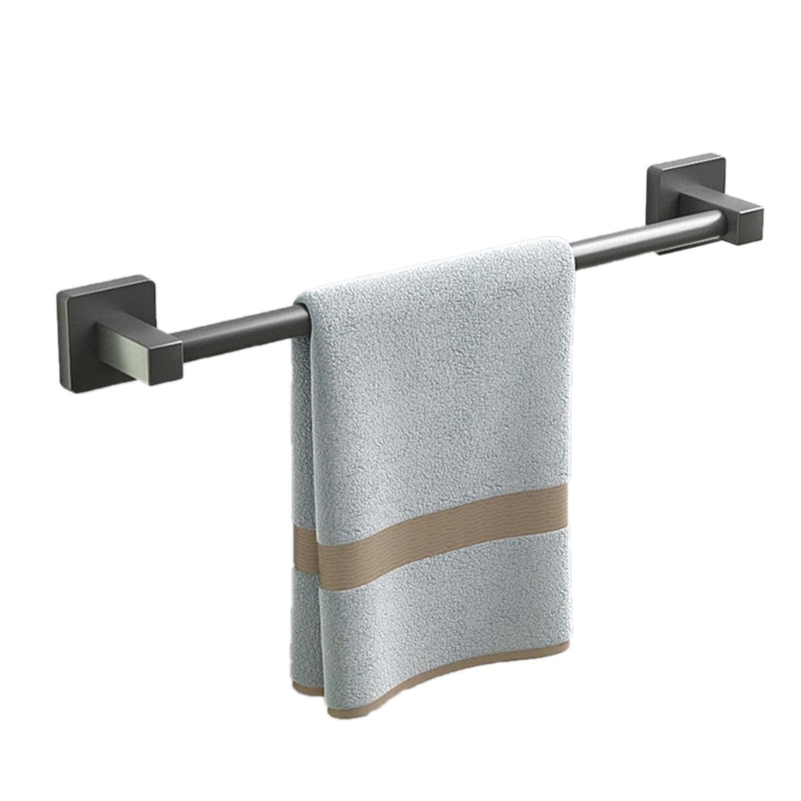 No Drill Stainless Steel Towel Bar - 40cm Self Adhesive Wall Mounted Towel Rack Holder for Bathroom & Kitchen - Anti-Rust Grey Finish (Perfect for Small Spaces & Rental Homes)
