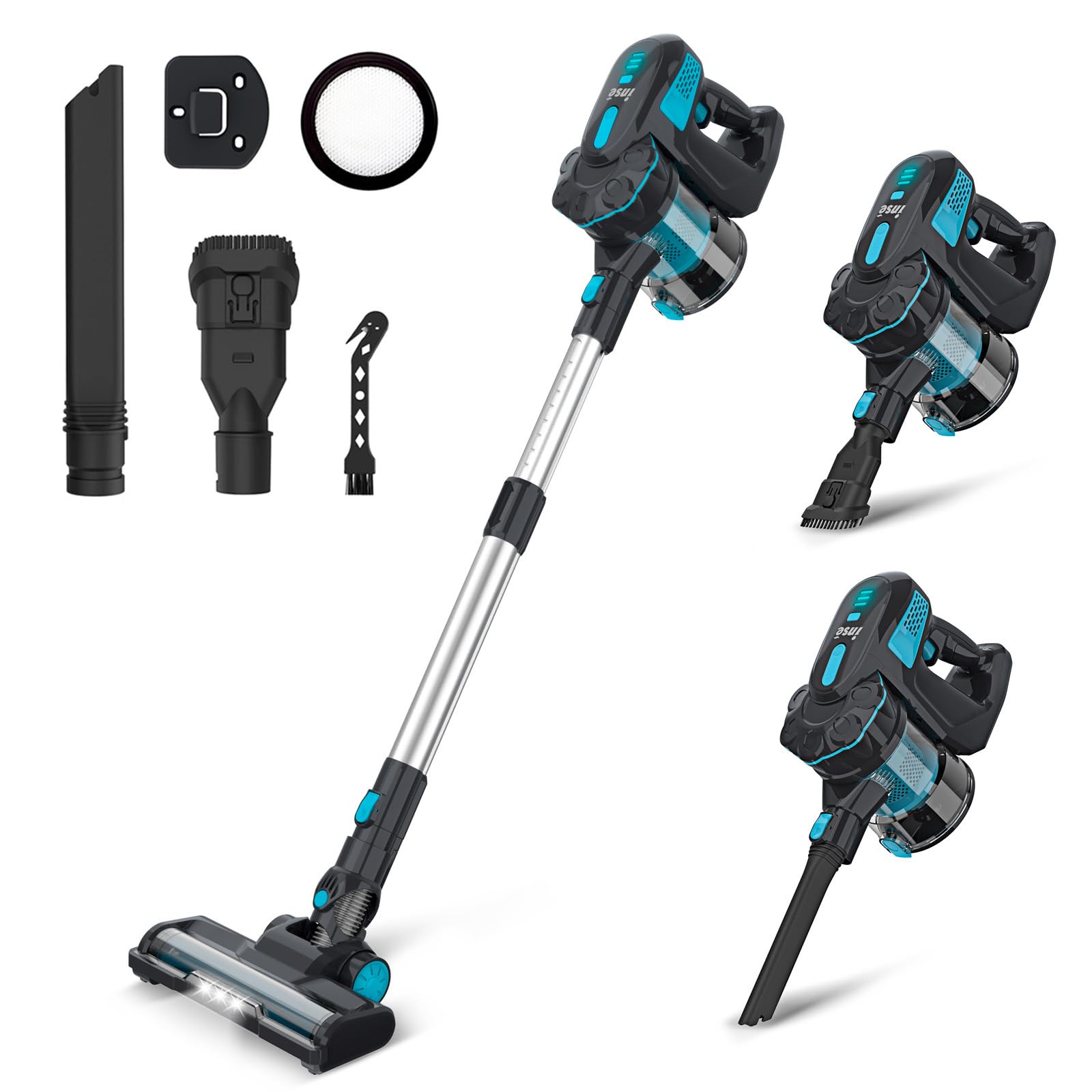 INSE Cordless Vacuum Cleaner - 6-in-1 Rechargeable Stick Vacuum with 45min Runtime & 2200mAh Battery | Powerful, Lightweight & Quiet for Hard Floors, Pet Hair | Ideal for Home, Car & Office Cleaning
