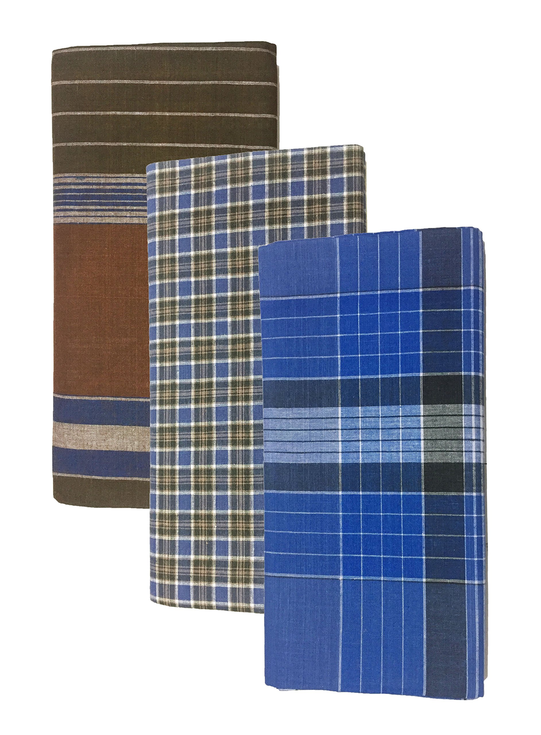 Men's 2 Meter Cotton Multi-Color Lungi (Set of 3) - Comfortable & Breathable Traditional Wrap for Casual Wear, Lounging & Summer Outfits