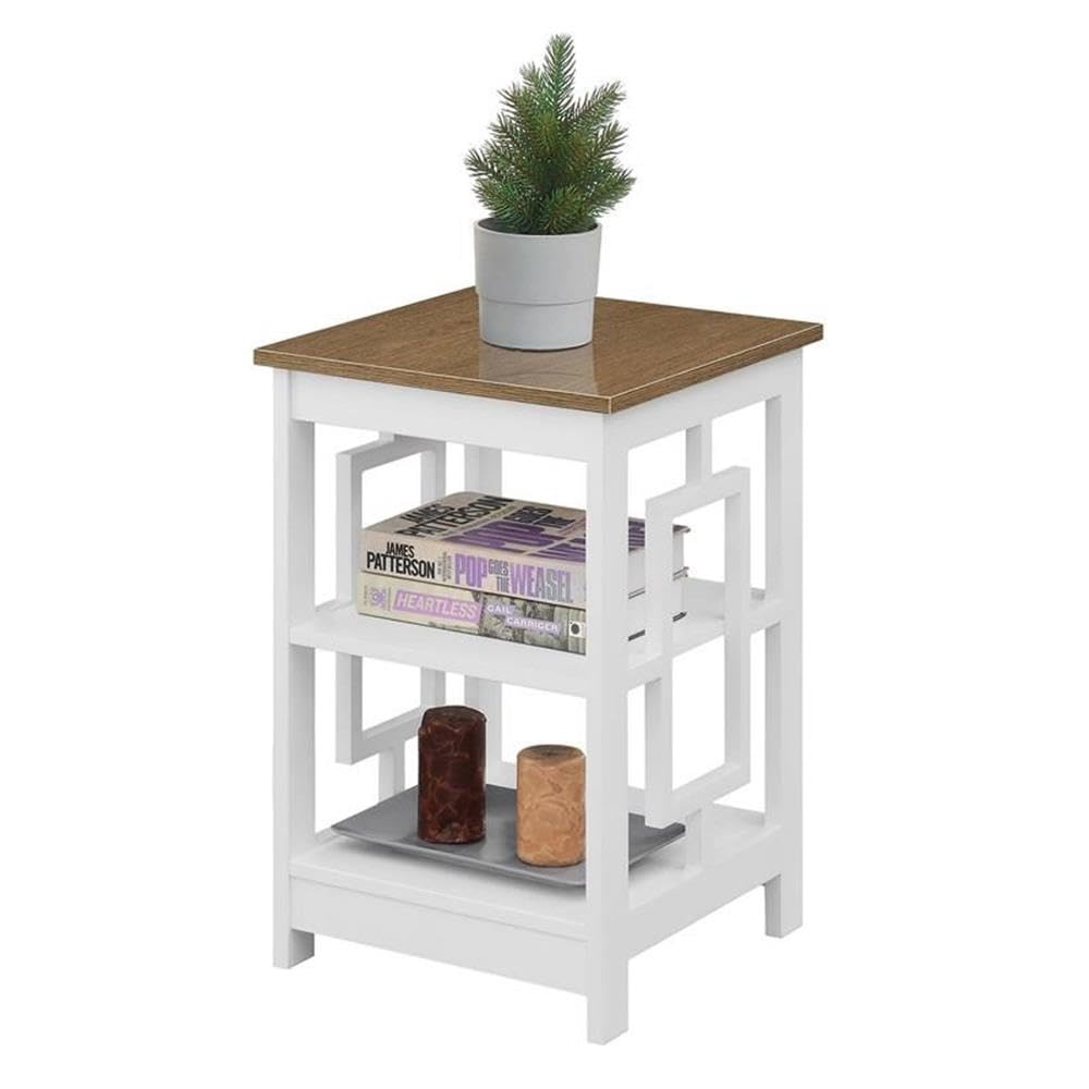 Pemberly Row White Wood End Table with Driftwood Top & Shelves - Perfect for Living Room, Bedroom, or Office Storage Decor