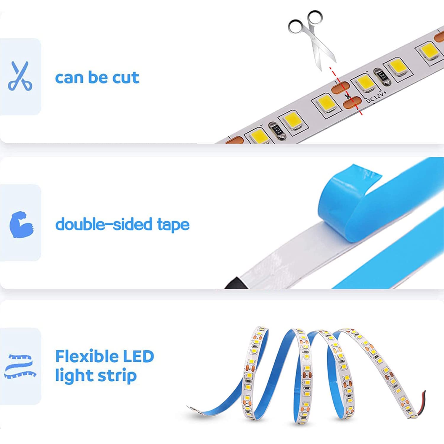 12V 5M/16.4ft Red LED Strip Light - 600 SMD2835 LEDs High Brightness Flexible Tape Light IP20 Non-Waterproof for Bedroom, Christmas Decorations, Party Lighting (Power Supply Not Included) - Perfect for Home Accent Lighting, DIY Projects and Holiday Decor