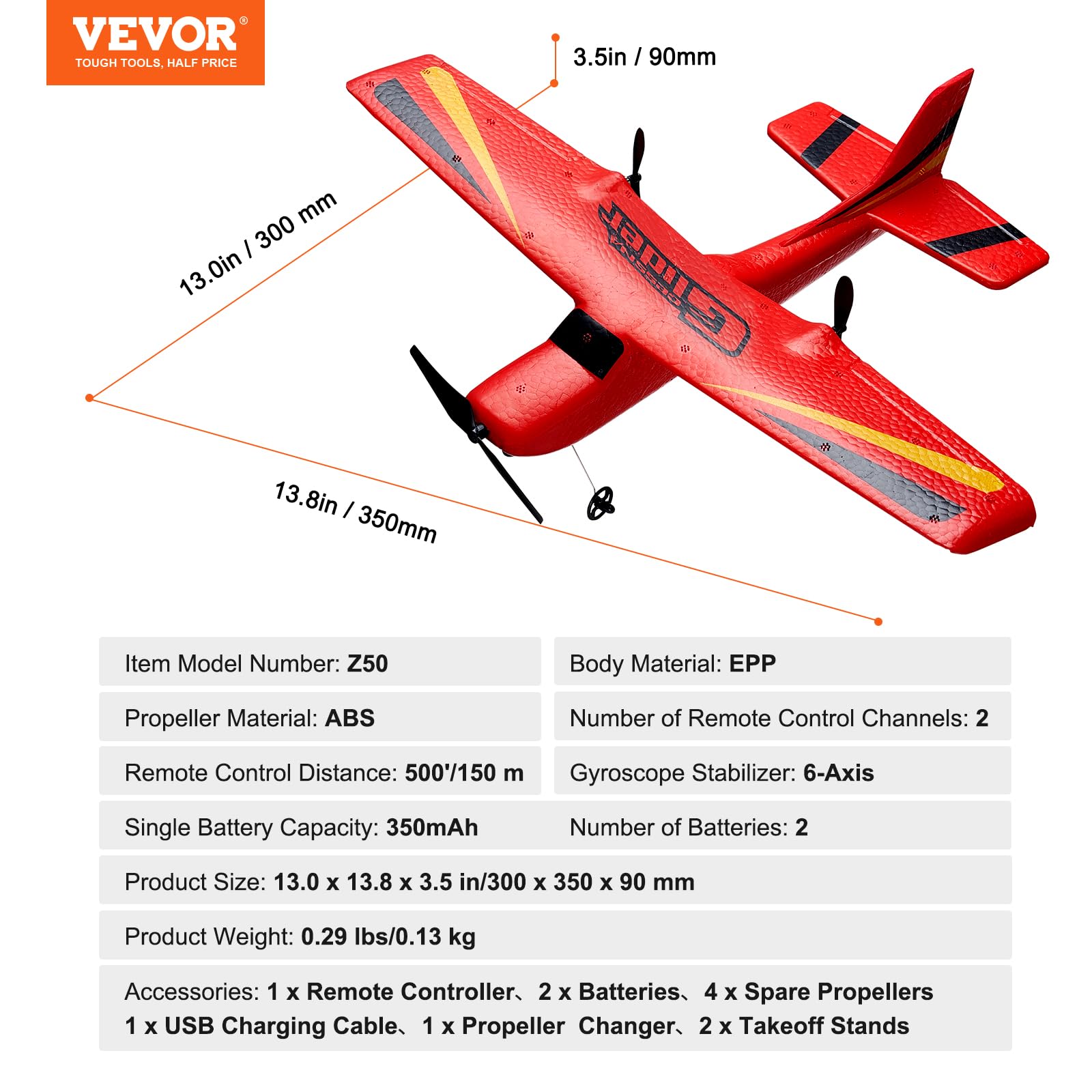 VEVOR 2.4GHz 2CH RC Airplane with 6-Axis Gyro Stabilizer - Ready to Fly Remote Control Glider with 2 Batteries - Best RC Plane Toy for Adults & Kids Beginners - Perfect Birthday & Christmas Gift for Outdoor Flying Fun