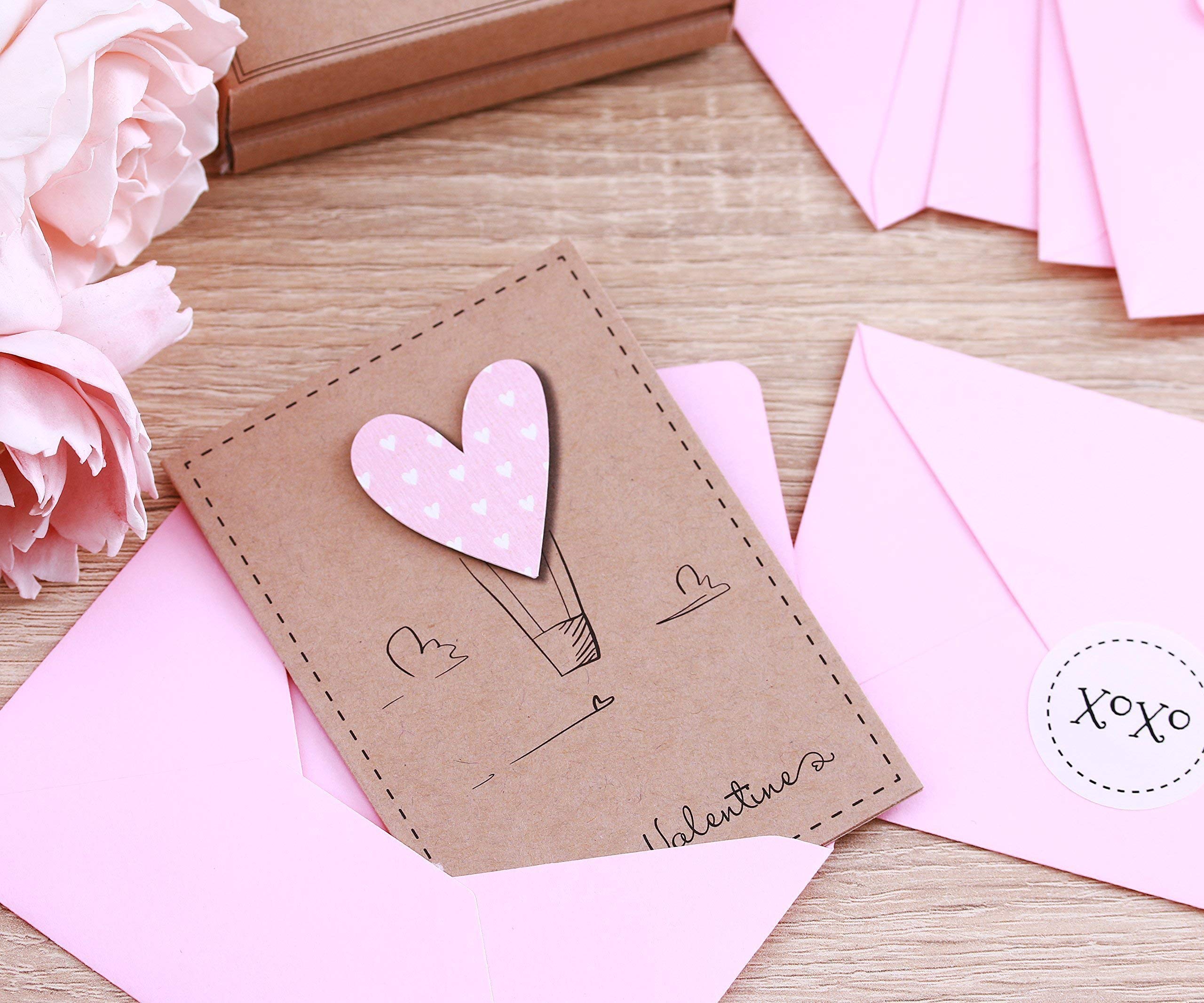 Valentine's Day Cards for Kids - 12 Pack Classroom Valentine Cards with Pink Heart Balloons, Envelopes & Stickers - Perfect for School Exchanges, Party Favors & Classroom Activities