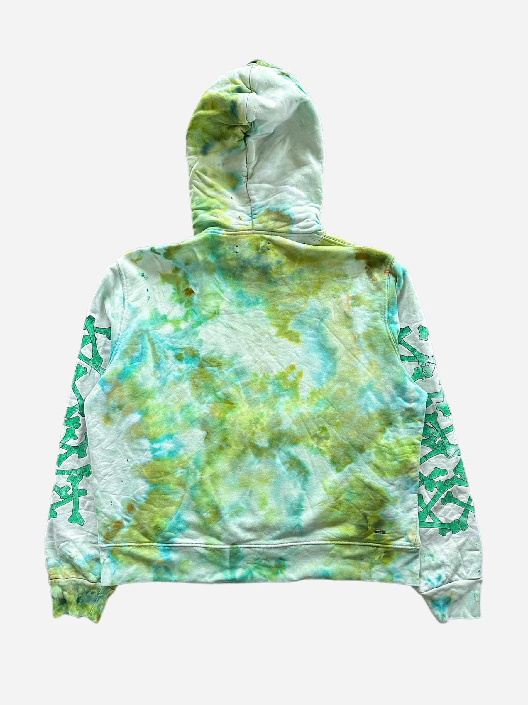 Amiri Green Tie Dye Bones Logo Hoodie for Men - Streetwear Fashion Pullover Sweatshirt | Perfect for Casual Wear, Concerts & Urban Outfits