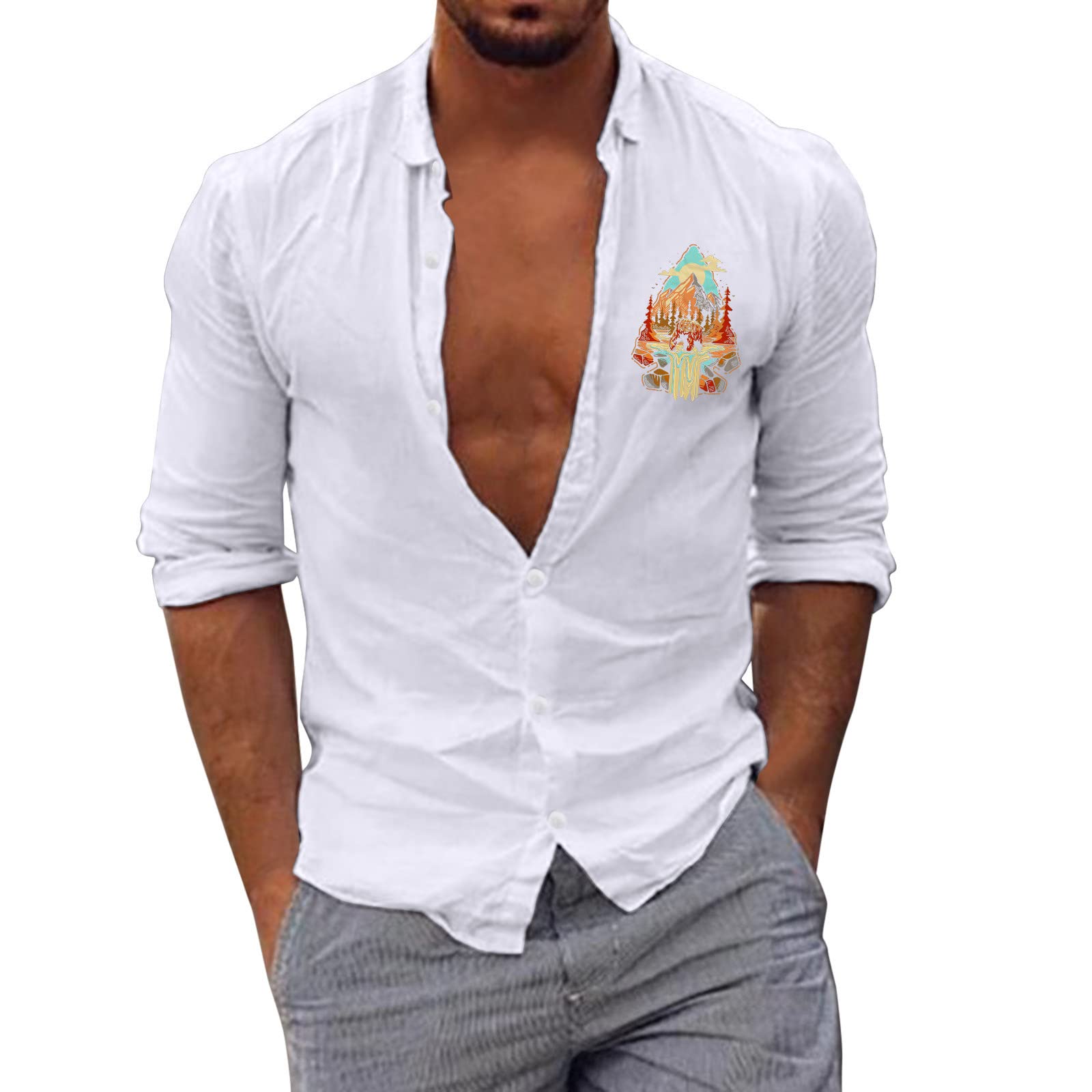 Men's Long Sleeve Casual Printed Shirt - Stylish Autumn Winter Top Blouse for Work & Daily Wear - Fashionable Comfortable Button Down Shirt for Office, Dating & Outdoor Activities